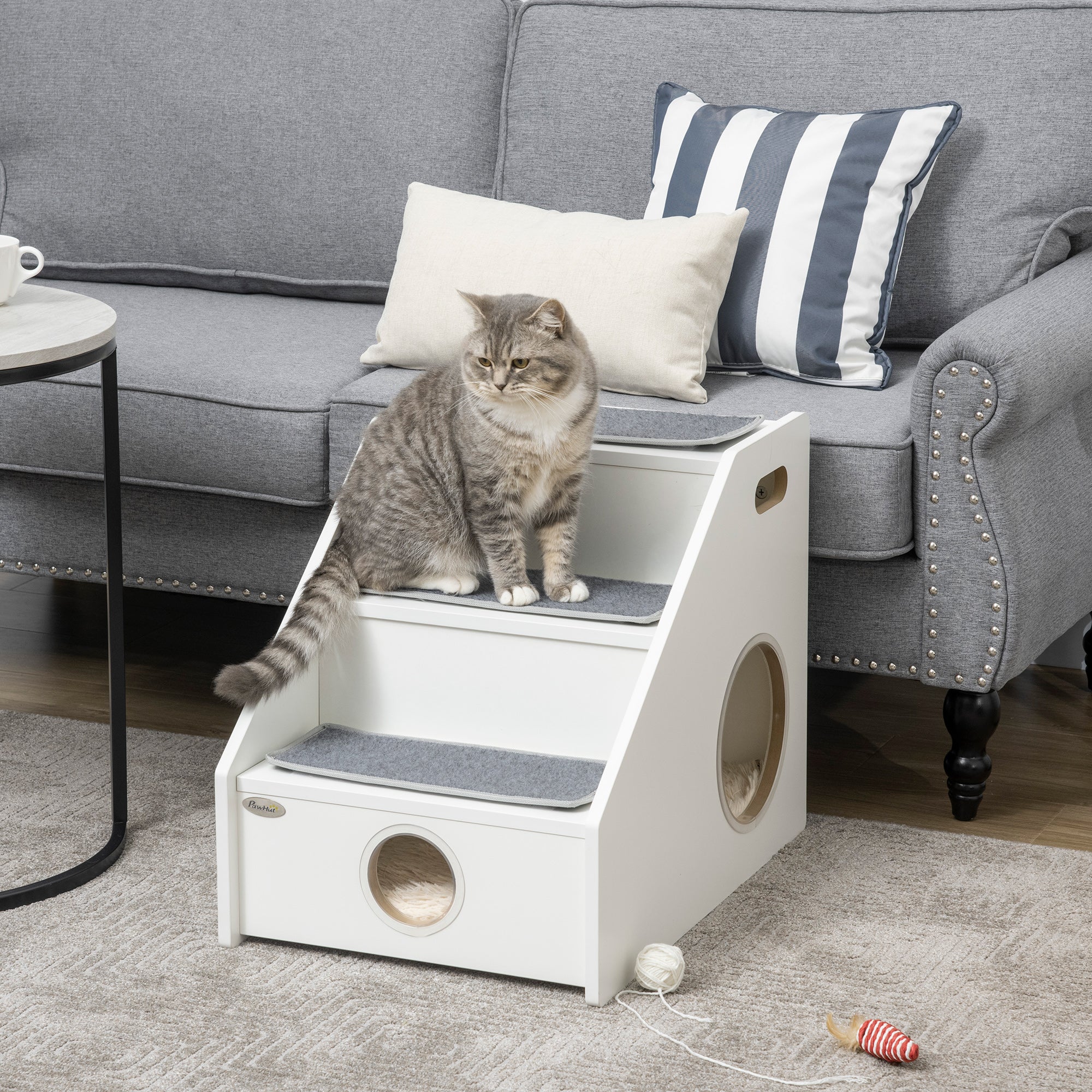 Portable Pet Stairs with Handles, Non-Slip Carpet, Side Holes, White Dog Stairs   at Gallery Canada