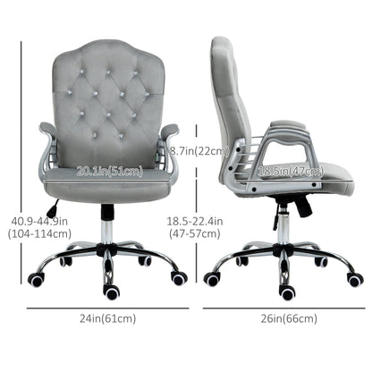 Office Chair, Velvet Computer Chair, Button Tufted Desk Chair with Swivel Wheels, Adjustable Height, Tilt Function, Grey Executive & Manager Chairs   at Gallery Canada