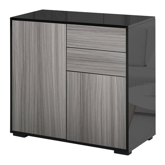High Gloss Buffet Sideboard with 2 Drawers, 2 Doors and Adjustable Shelf, Kitchen Storage Cabinet with Push Open Design, Grey and Black Bar Cabinets Multi Colour  at Gallery Canada