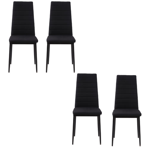 High Back Dining Chairs, Modern Upholstered Linen Fabric Accent Chairs with Metal Legs for Kitchen, Set of 4, Black