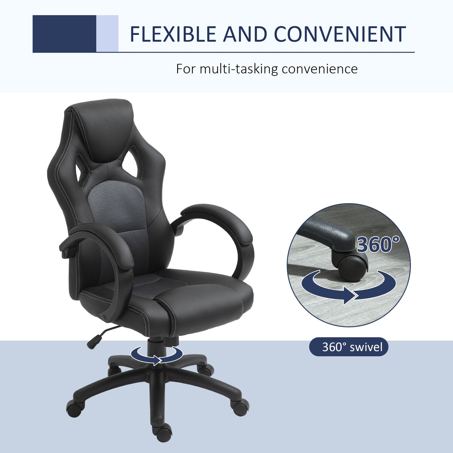 Racing Gaming Chair High Back Office Chair Computer Desk Gamer Chair with Swivel Wheels, Padded Headrest, Tilt Function, Grey Video Game Chairs   at Gallery Canada