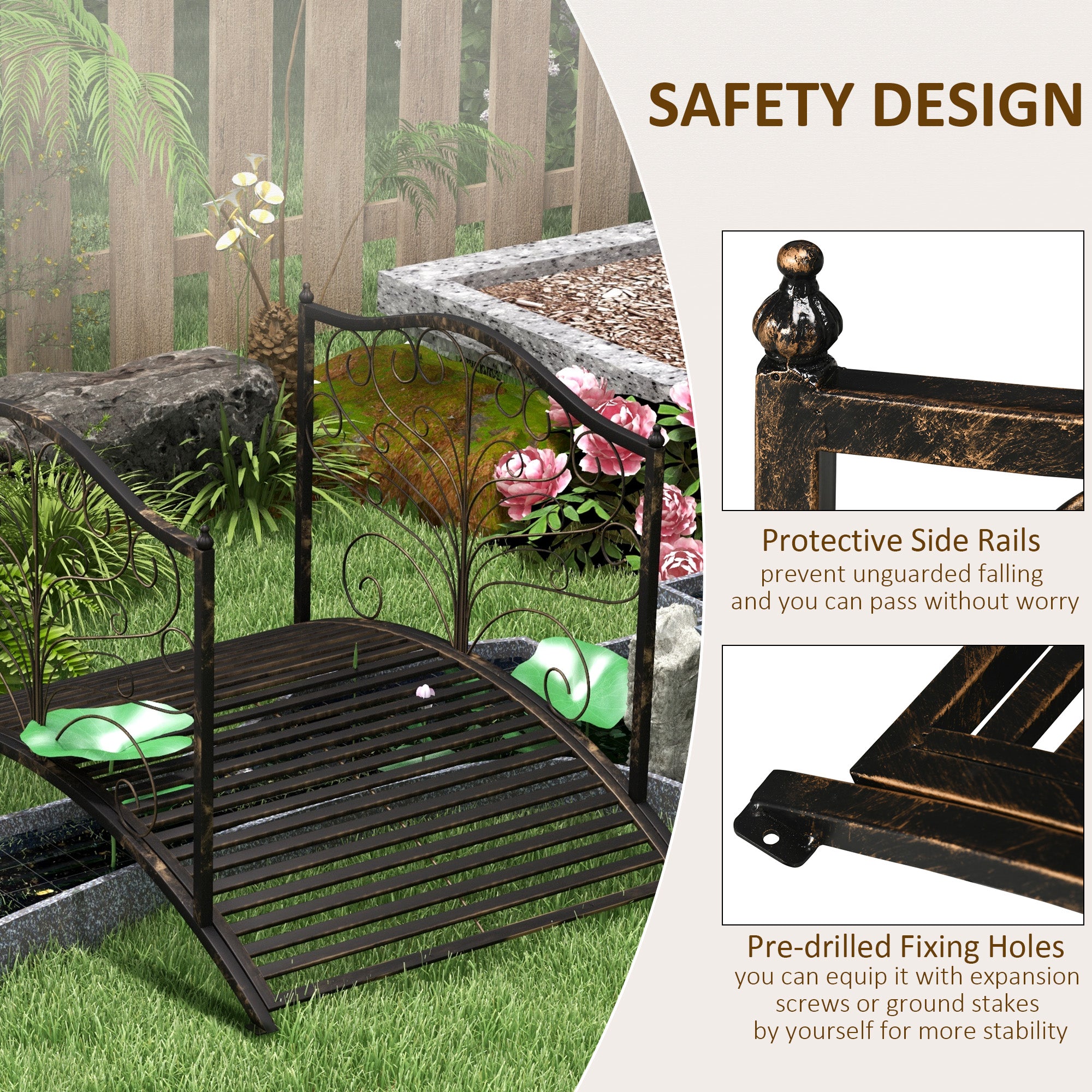 4FT Metal Garden Bridge Decorative Arc Bridge with Guardrails Black Bronze Garden Bridges at Gallery Canada