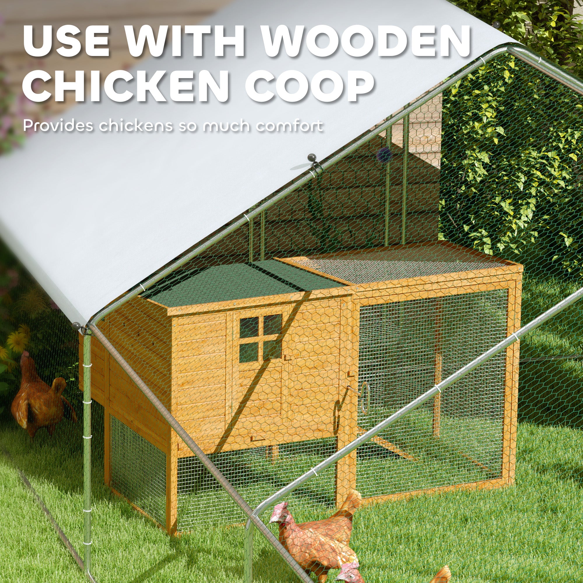 Metal Chicken Coop with Water- and UV-Protection Cover for Backyard Hen, Duck, Rabbit, 9.8' x 32.8' x 6.4' Chicken Coops at Gallery Canada