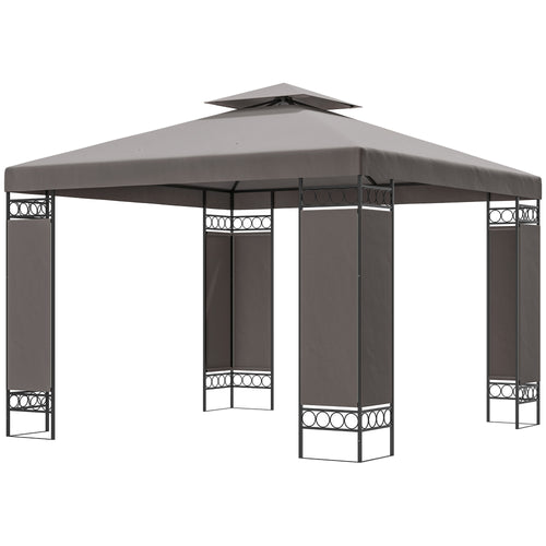 10 x 10 FT Canopy Gazebo, Double Roof Patio Gazebo with Screen Panels and Metal Frame for Deck, Backyard, Khaki
