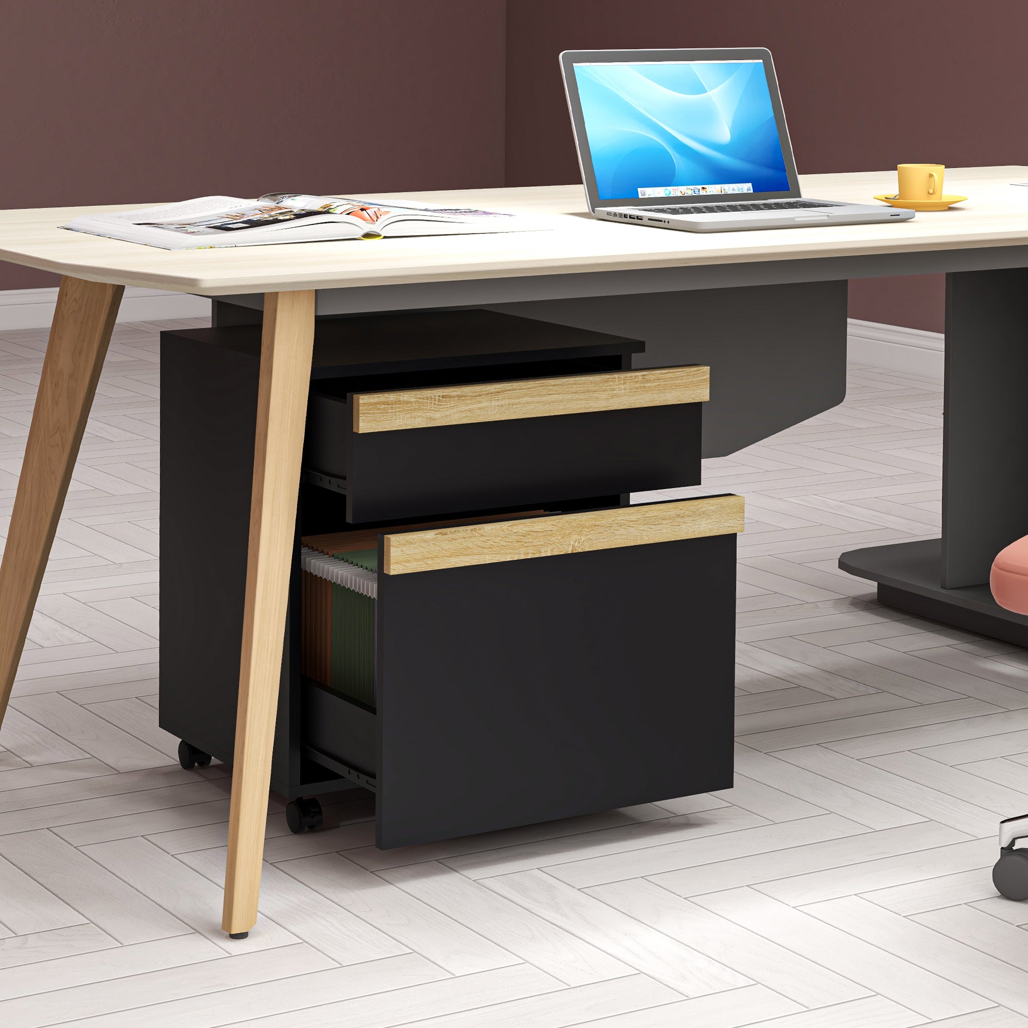 Mobile Filing Cabinet, Office Storage Printer Stand with 5 Wheels and 2 Drawers Office Cabinets & Cupboards at Gallery Canada