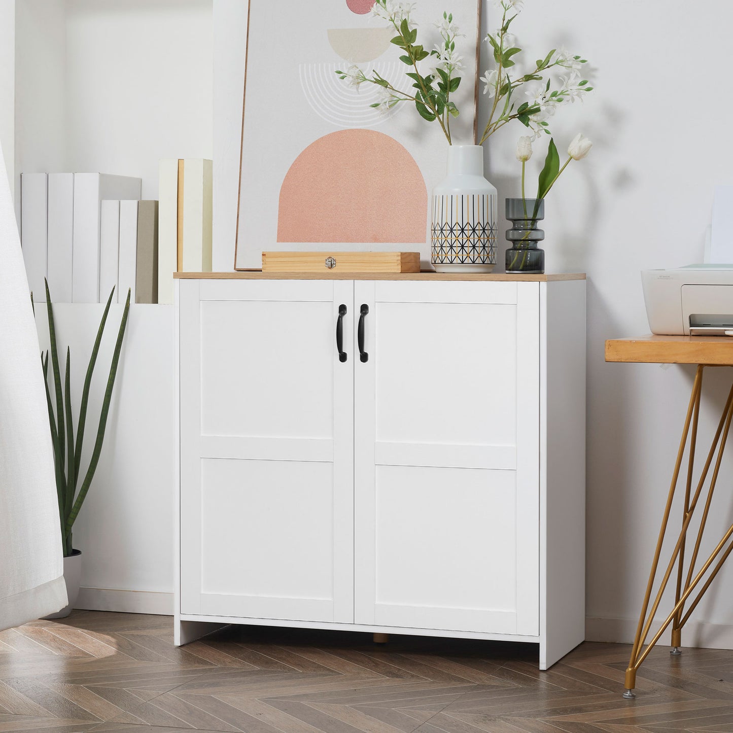 Kitchen Buffet Storage with 2 Doors and 2 Adjustable Shelves 90 x 39.5 x 88 cm White Storage Cabinets   at Gallery Canada