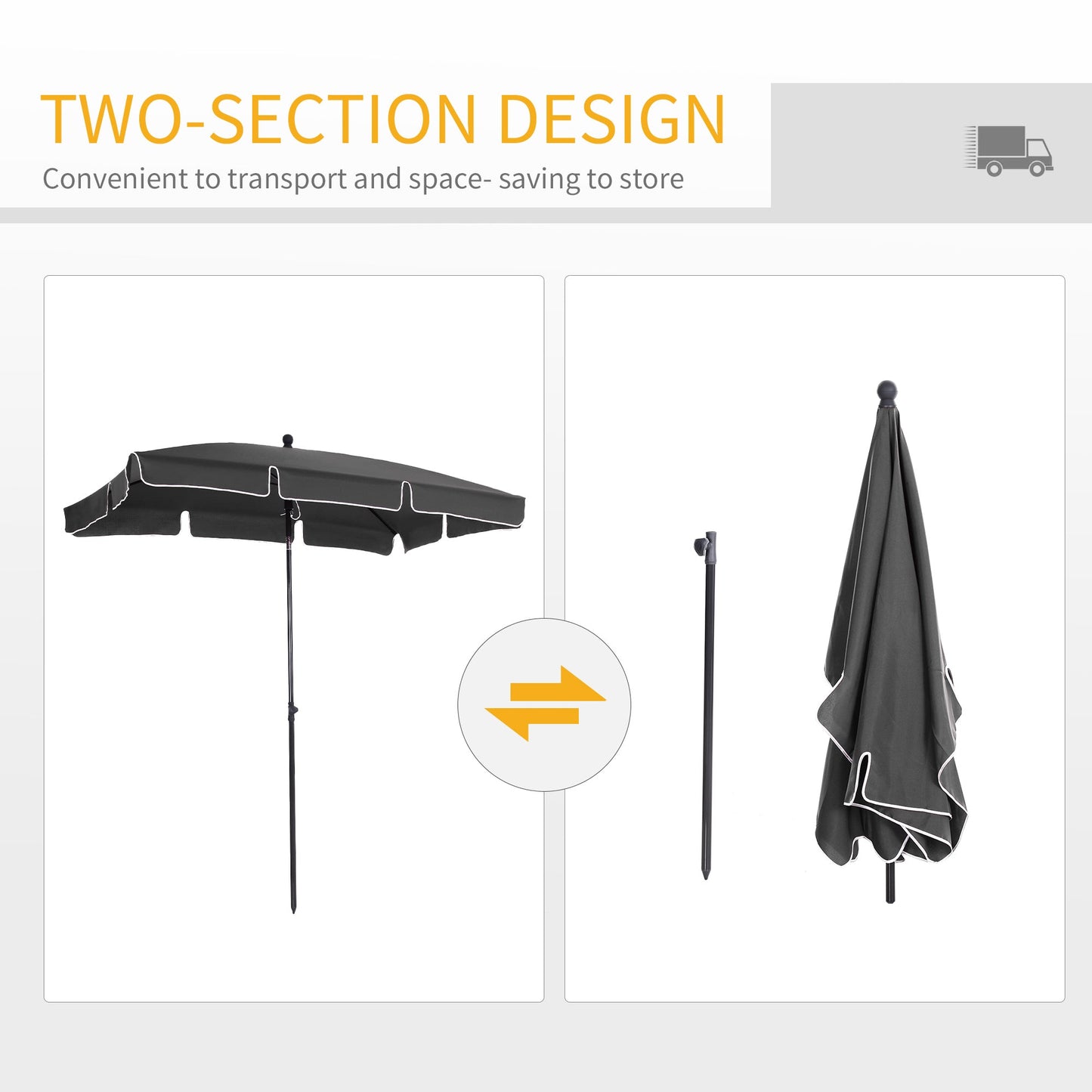 6.5x4ft Rectangle Patio Umbrella Aluminum Tilt Adjustable Garden Parasol Sun Shade Outdoor Canopy Grey Sun Umbrellas   at Gallery Canada