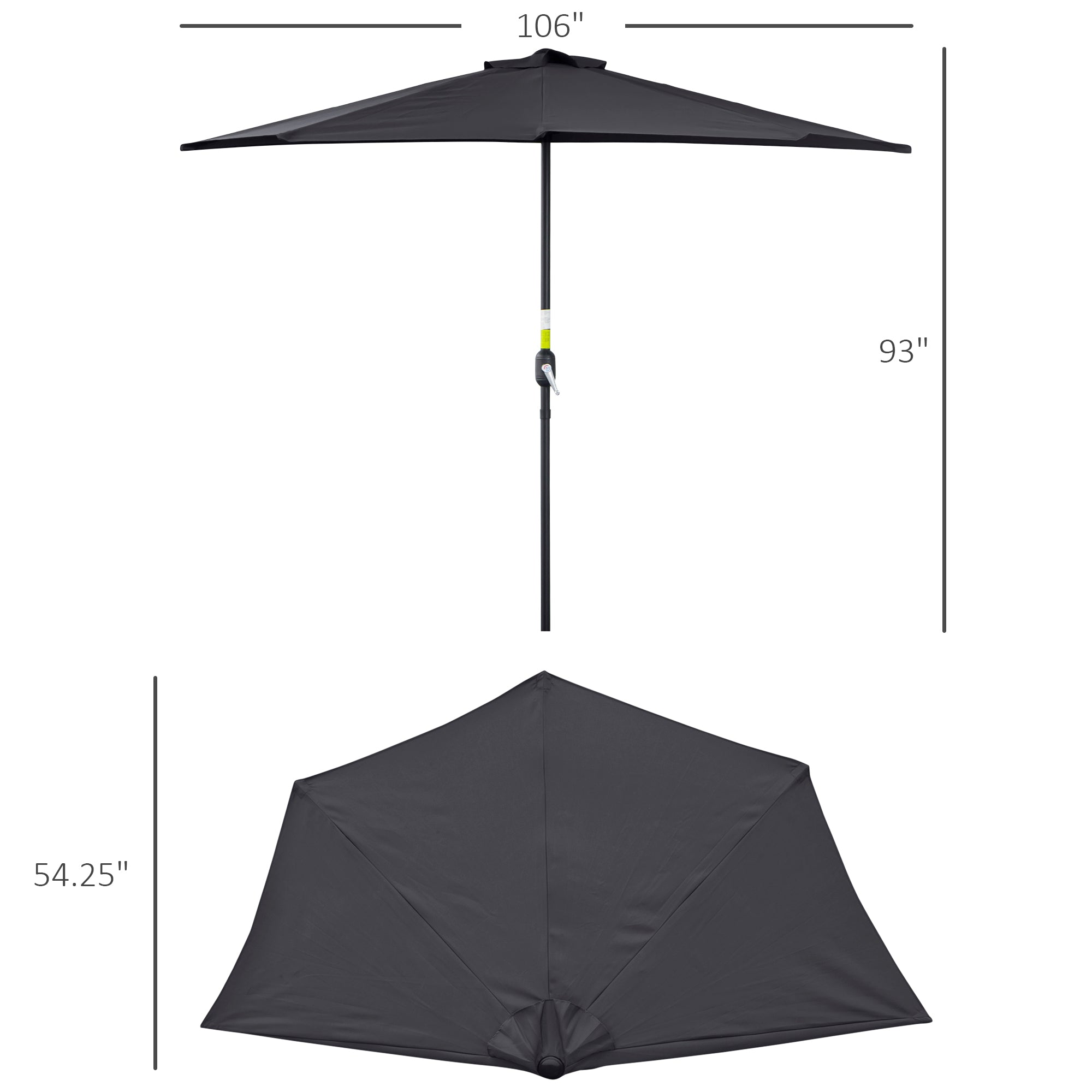 9ft Half Round Umbrella Outdoor Balcony Parasol Patio Garden Outdoor Window Sun Shade w/ 5 Ribs Grey Sun Umbrellas   at Gallery Canada