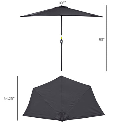 9ft Half Round Umbrella Outdoor Balcony Parasol Patio Garden Outdoor Window Sun Shade w/ 5 Ribs Grey Sun Umbrellas   at Gallery Canada