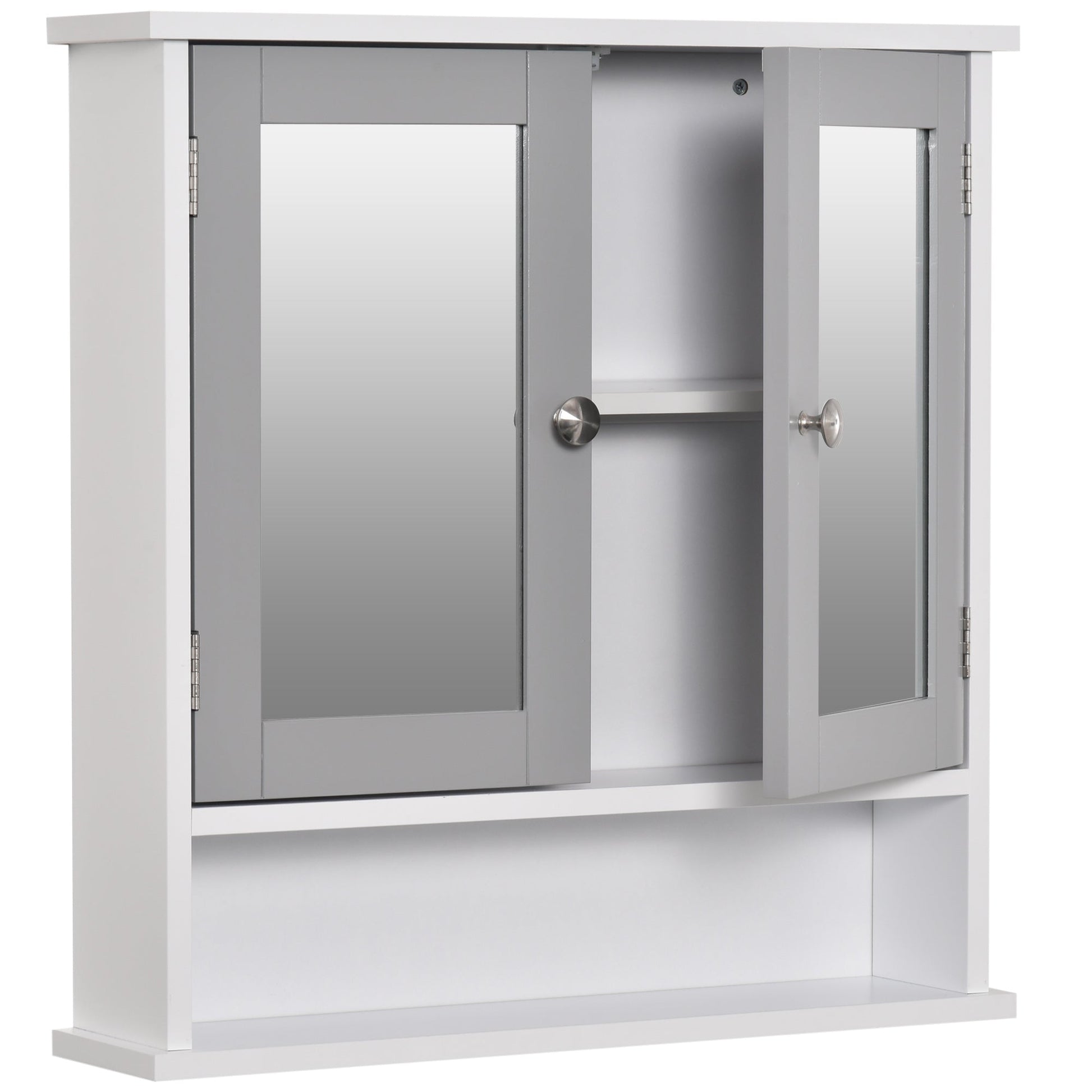 Bathroom Mirror Cabinet, Wall Mounted with Double Mirrored Doors, Hanging Cabinet with Cupboard and Shelf, Wall Storage Organizer, Grey Mirror Medicine Cabinets   at Gallery Canada