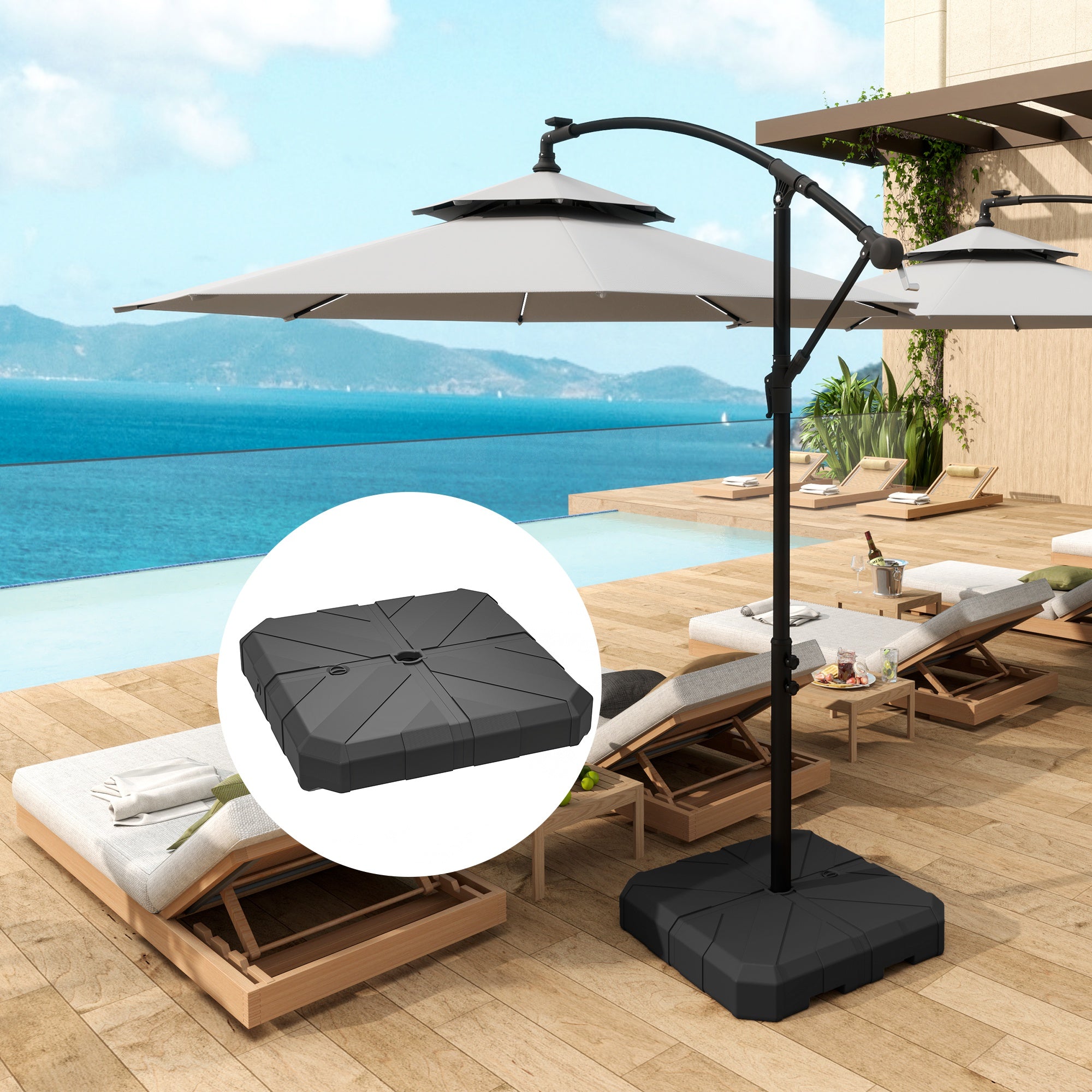 Square Patio Umbrella Base Weight, Heavy Duty Cantilever Offset Umbrella Base, Filled Up to 143lbs with Stand or 130lbs with Water for Garden Poolside, Black Umbrella Bases at Gallery Canada