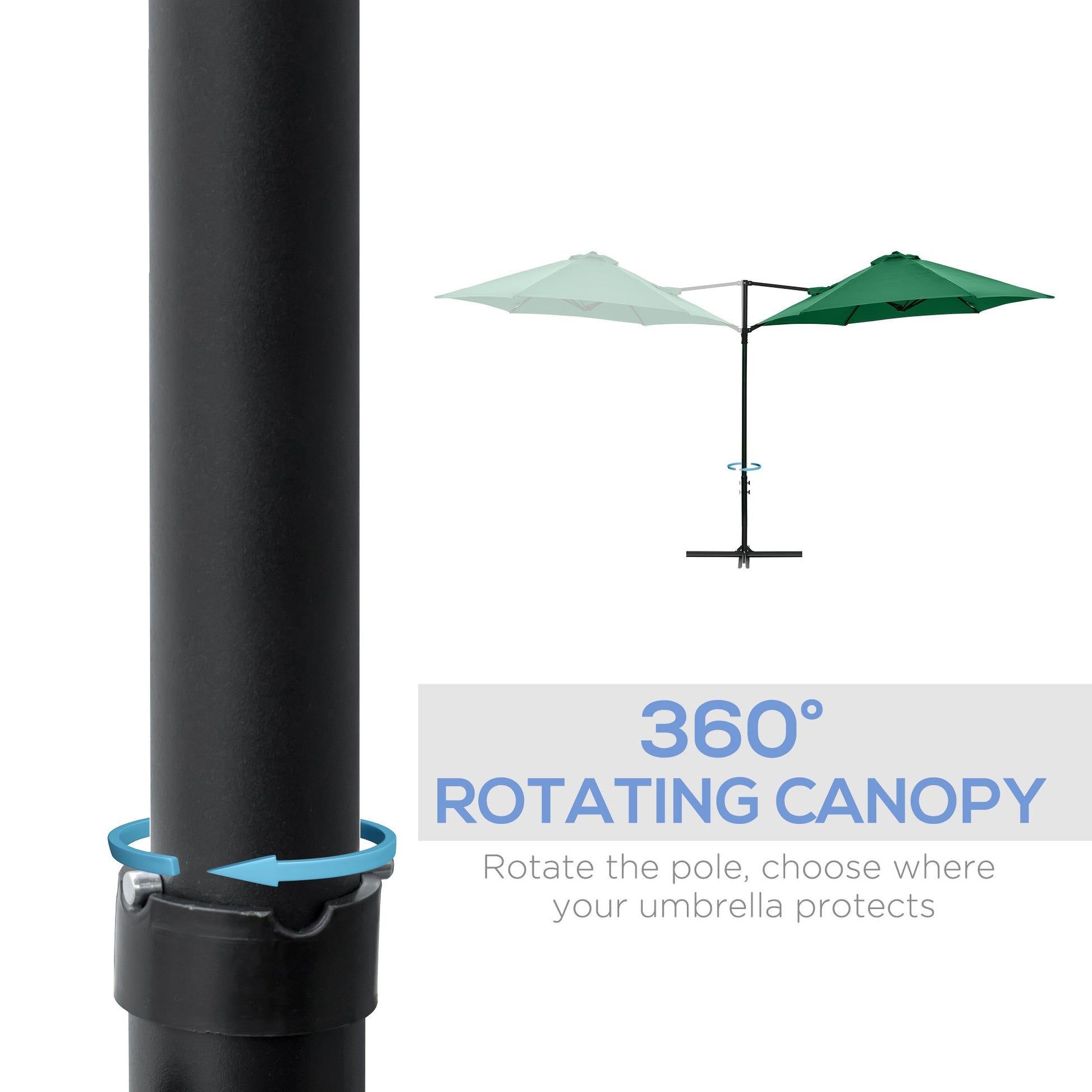 8.5FT Offset Patio Umbrella with 360° Rotation, Outdoor Cantilever Roma Parasol Hanging Sun Shade Canopy Shelter with Cross Base, Green Cantilever Umbrellas   at Gallery Canada