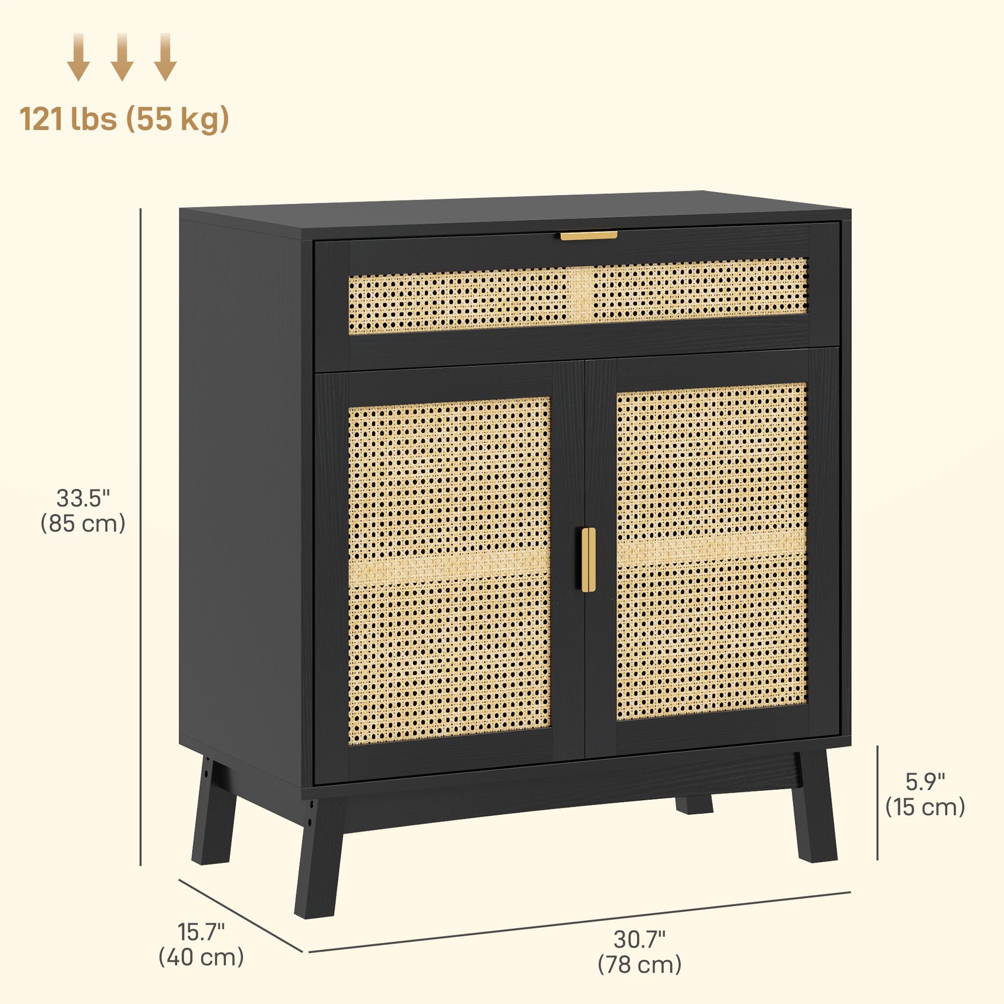 Boho Sideboard Storage Cabinet with Rattan Doors, Black Storage Cabinets at Gallery Canada