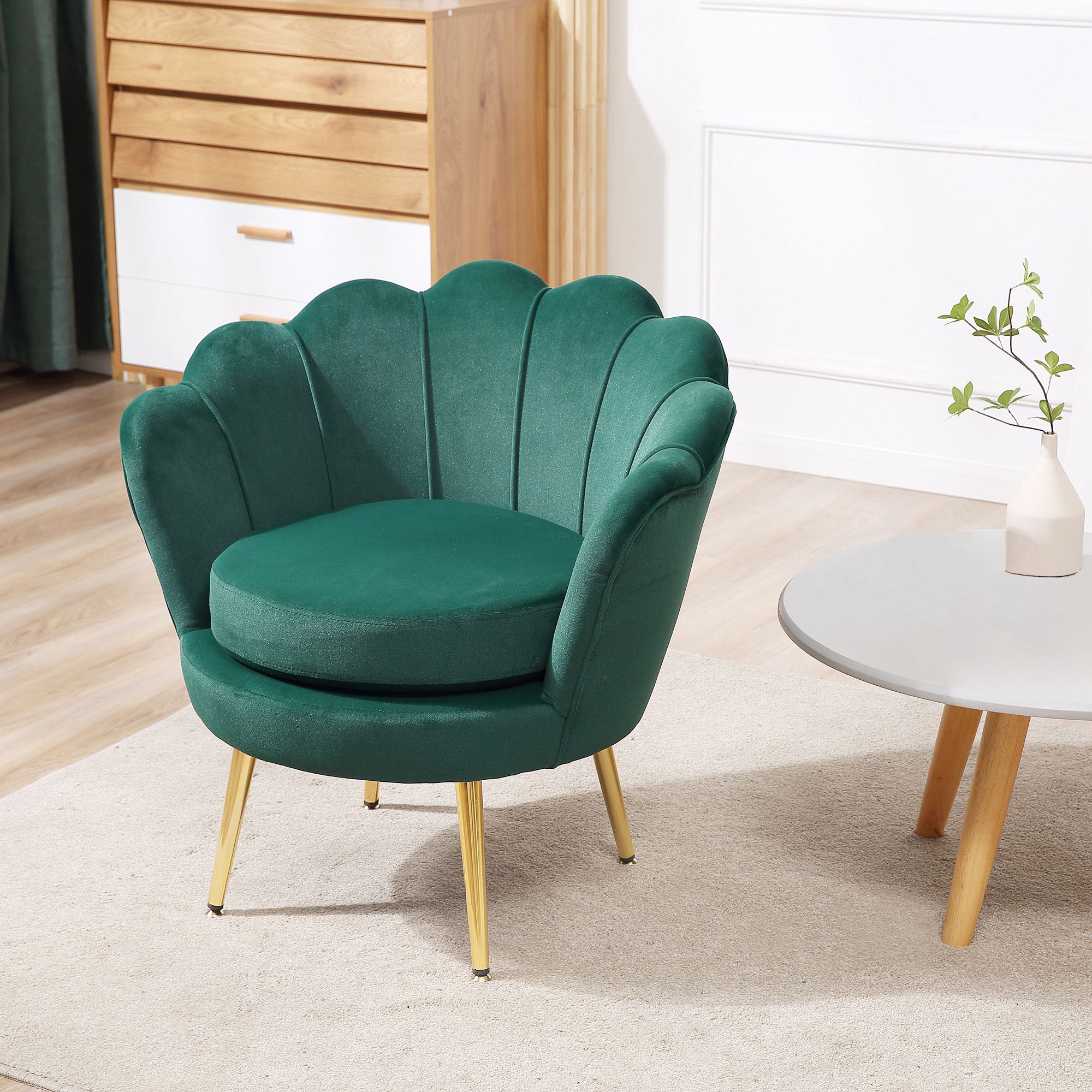 Modern Accent Chair, Velvet-Touch Fabric Leisure Club Chair with Gold Metal Legs for Bedroom, Dark Green Accent Chairs Multi Colour  at Gallery Canada