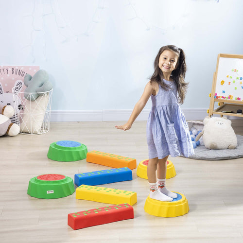 8pcs Kids Balance Beam, Balance Bridge with Non-slip Surface &; Bottom, Stackable Stepping Stones for toddler, Balance Strength Coordination Training, Multicoloured
