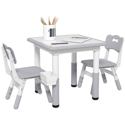 3 Pieces Toddler Table and Chair Set, Height Adjustable Kids Table and Chair Set w/ Storage, for Playroom Grey Kids Table Sets   at Gallery Canada