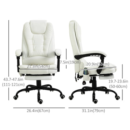 7-Point Vibrating Massage Chair, Reclining Office Chair with Footrest, Reclining Back, Adjustable Height, White Executive & Manager Chairs   at Gallery Canada