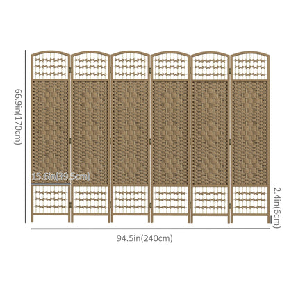 6 Panel Folding Room Divider, Portable Privacy Screen, Wave Fiber Room Partition for Home Office, Natural Room Dividers   at Gallery Canada