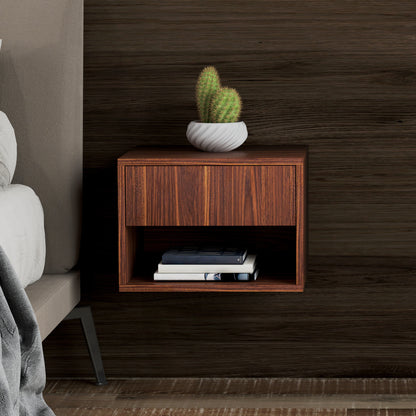 Floating Nightstand Set of 2, Wall Mounted Bedside Table with Drawer for Bedroom, Brown Bedside Tables   at Gallery Canada