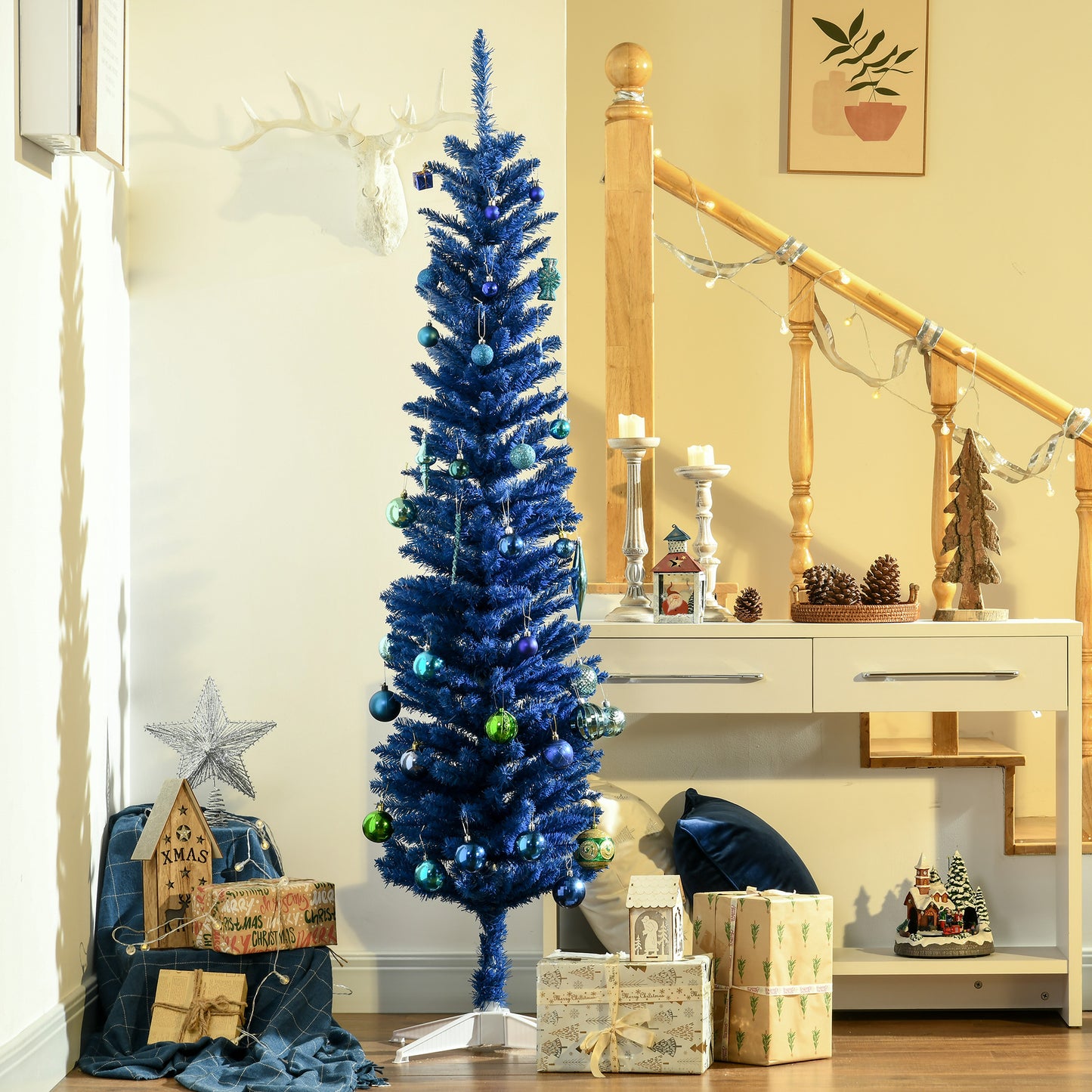 7ft Artificial Christmas Tree, Pencil Christmas Tree for Xmas Holiday Decor, Deep Blue Pencil Christmas Trees   at Gallery Canada