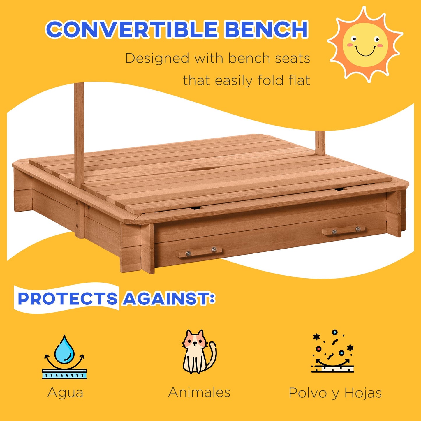 Wooden Kids Sandbox with Cover, Sand Play Station with Foldable Bench Seats and Adjustable Canopy, Red Sandboxes & Accessories   at Gallery Canada