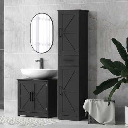 67" Tall Bathroom Cabinet, Narrow Bathroom Storage Cabinet with Drawer, Barn Doors and Adjustable Shelves, Black Bathroom Cabinets at Gallery Canada