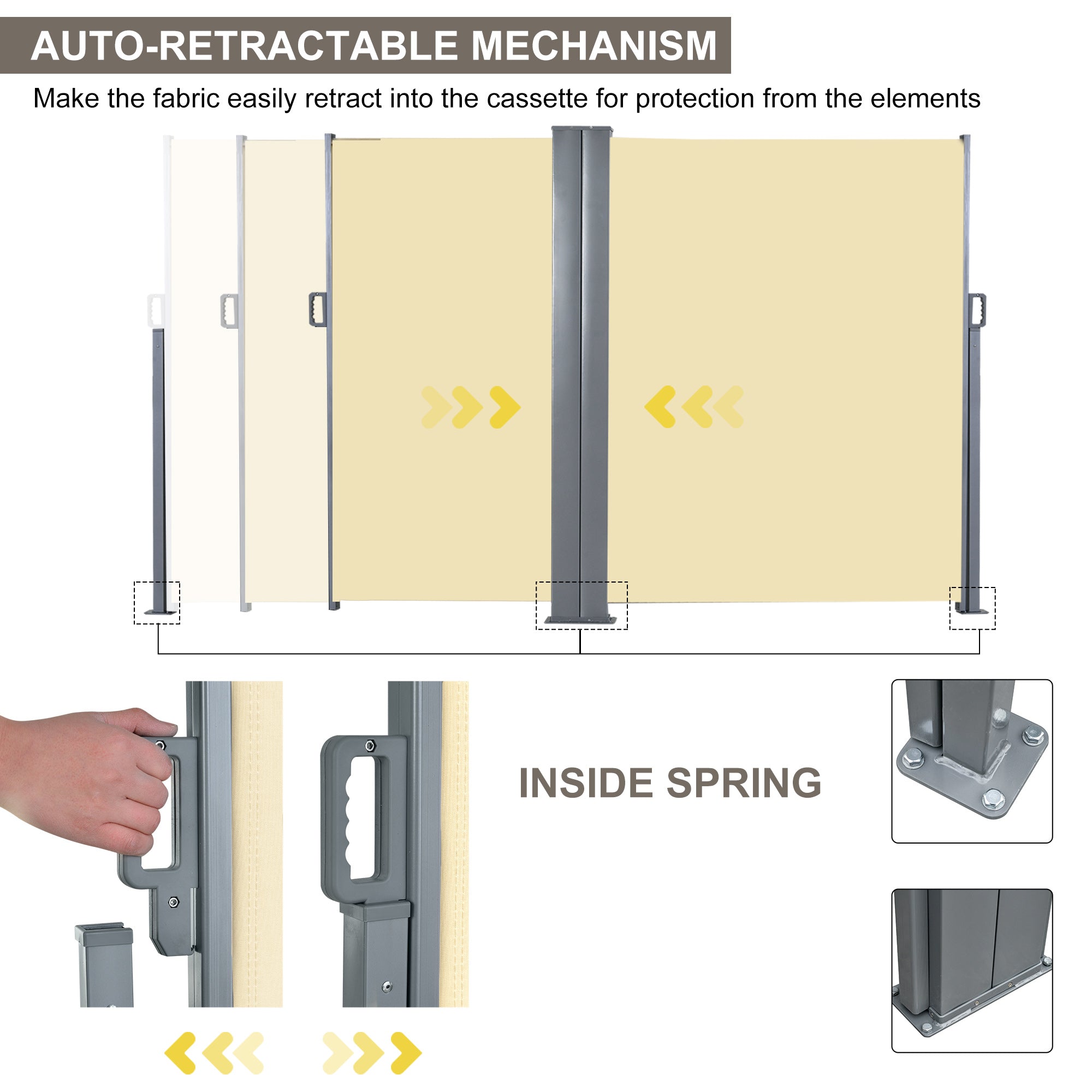 Patio Retractable Double Side Awning, Folding Privacy French Screen Fence, Privacy Wall Corner Divider, Garden Outdoor Sun Shade Wind Screen, Indoor Room Divider, Beige Side Awnings at Gallery Canada