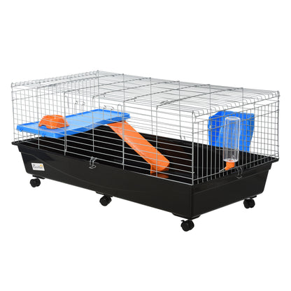 47" Small Animal Cage, Rolling Guinea Pig Cage with Food Dish, Water Bottle, Hay Feeder, Platform, Ramp, Black Houses & Habitats Black  at Gallery Canada