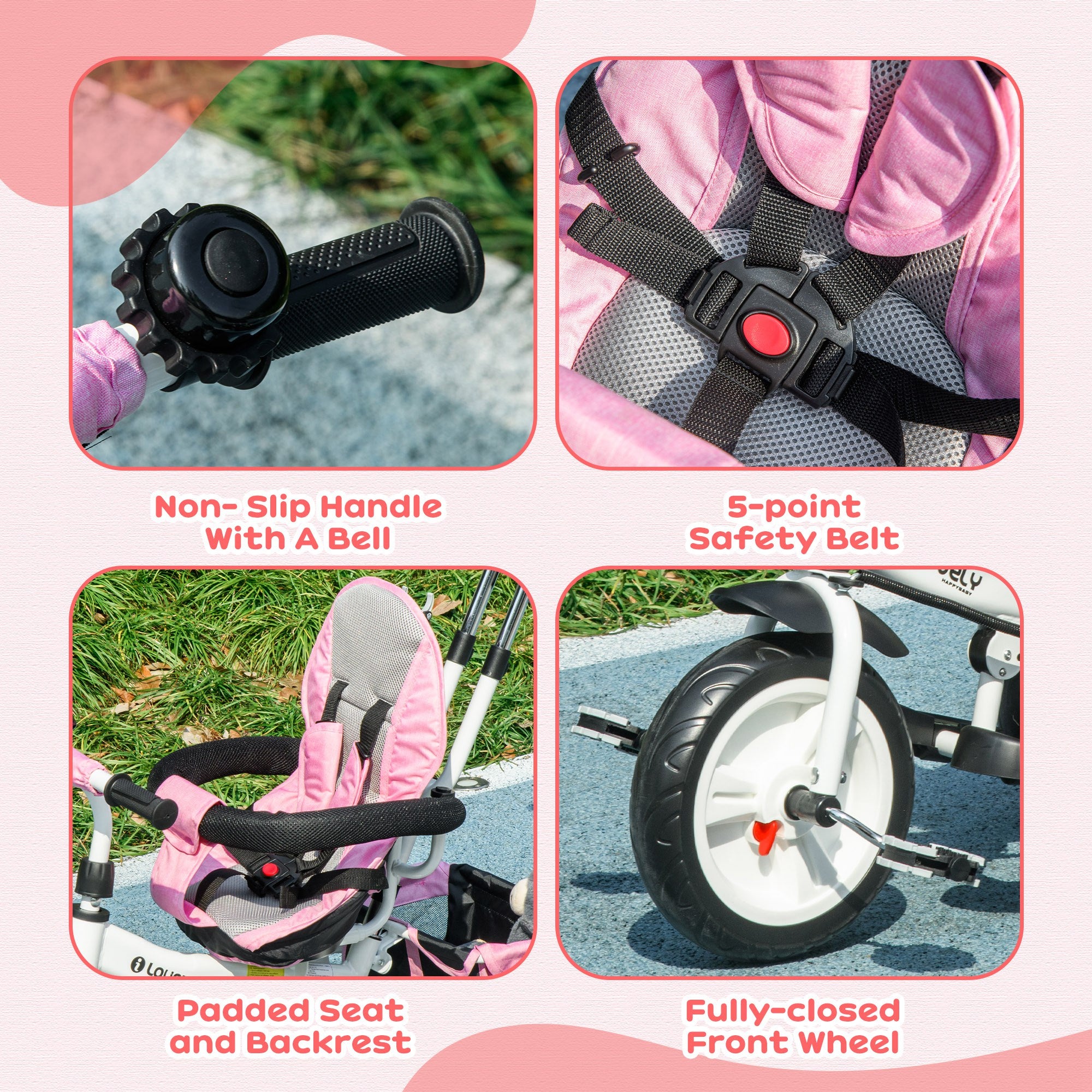 4 in 1 Toddler Tricycle Stroller with Basket, Canopy, 5-point Safety Harness, for 12-60 Months, Pink Tricycles for Kids   at Gallery Canada