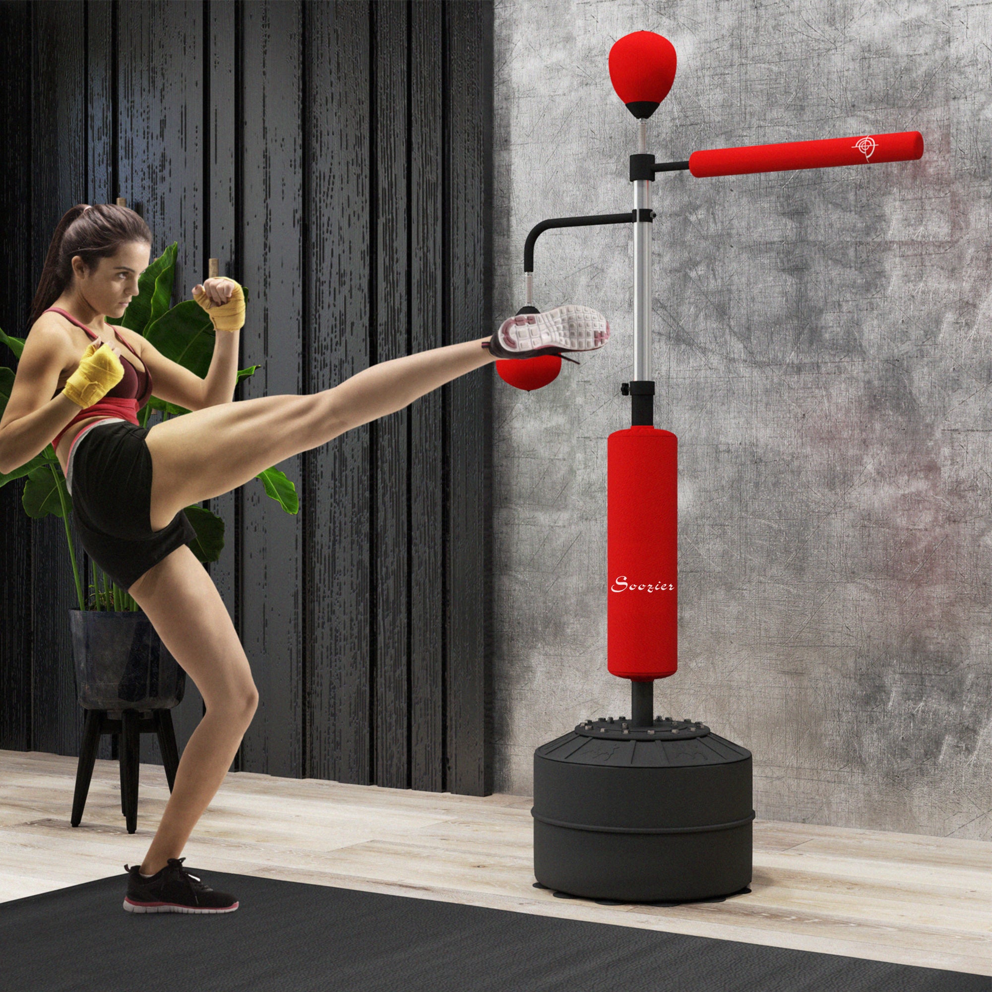 3-in-1 Free Standing Punching Bag, Height Adjustable Boxing Bag with 2 Speed Balls, 360° Reflex Bar, Red Punching Bag Hangers at Gallery Canada