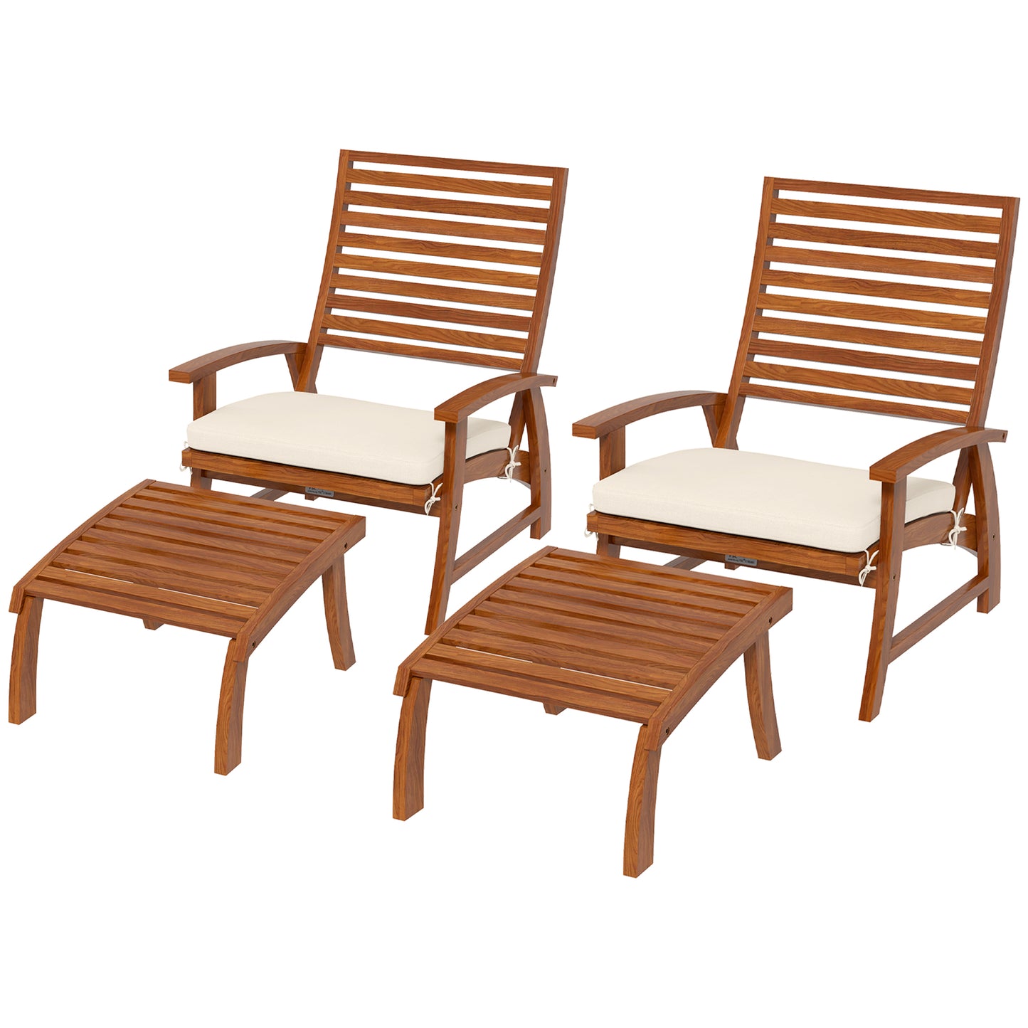 4 PCs Acacia Wood Dining Chairs Set of 4 with Footstool, Cream White Patio Chairs   at Gallery Canada