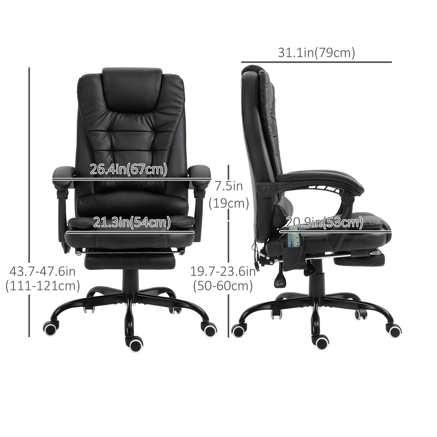 7-Point Vibrating Massage Chair, Reclining Office Chair with Footrest, Reclining Back, Adjustable Height, Black Massage Chairs   at Gallery Canada