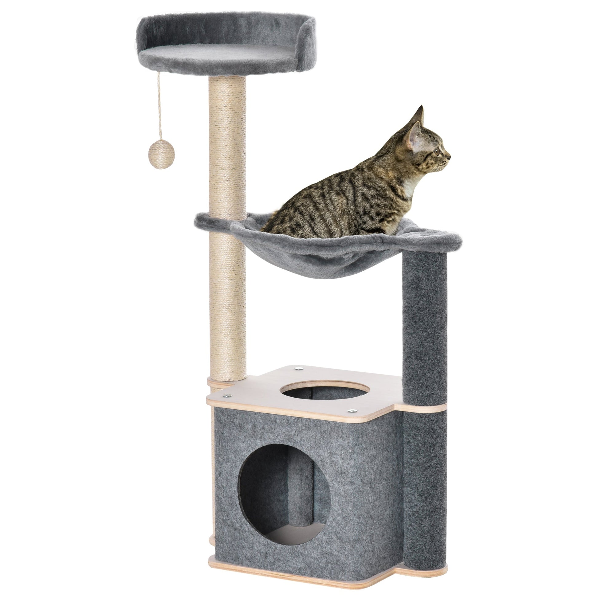 Cat Tree, Multi-Level Cat Tower with Cat Scratching Post, Perch, Cat Condo, Hammock, Hanging Toy Ball, Grey Cat Towers Multi Colour  at Gallery Canada