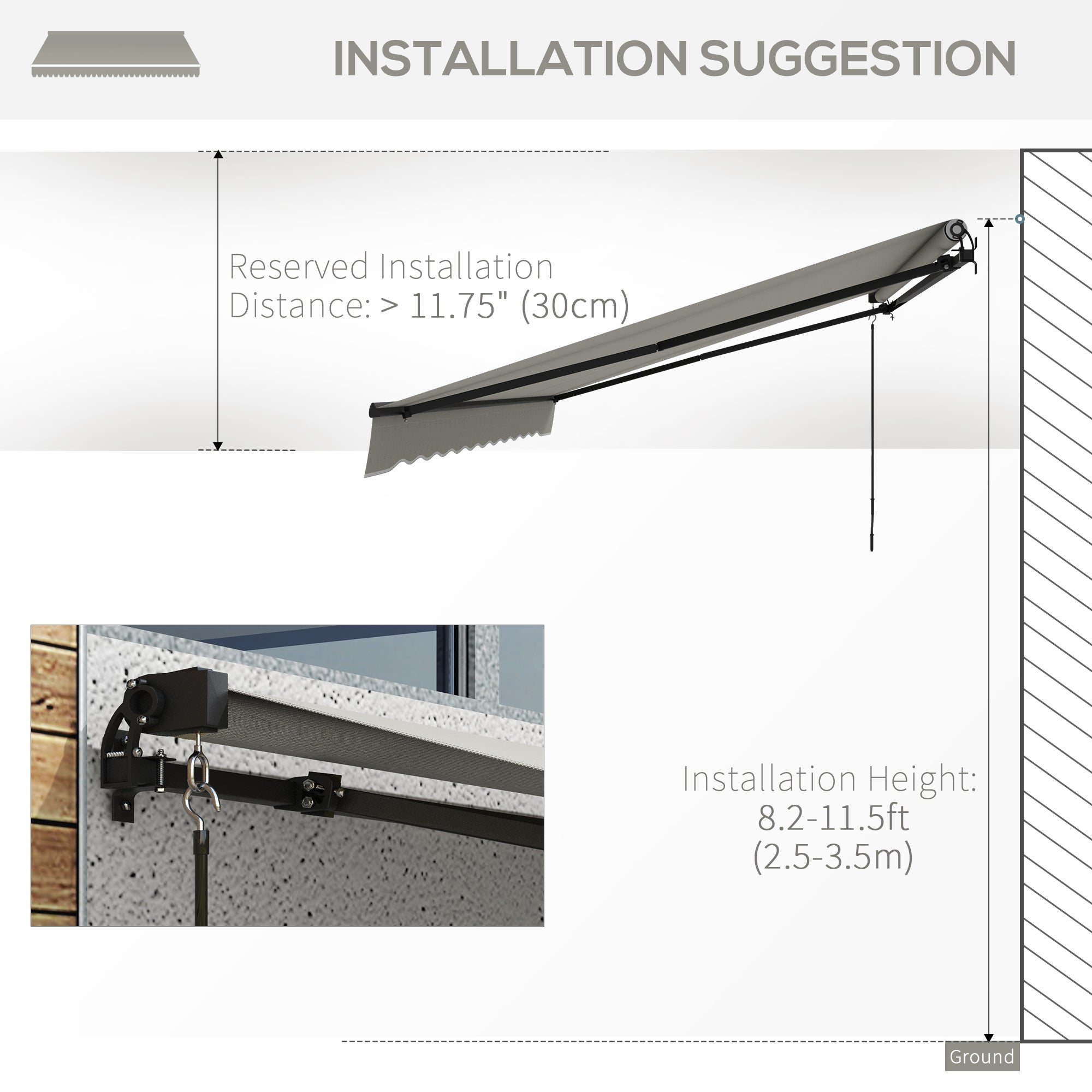 15' x 10' Retractable Awning, 280gsm UV Resistant Sunshade Shelter, for Deck, Balcony, Yard, Light Grey Window Awnings at Gallery Canada