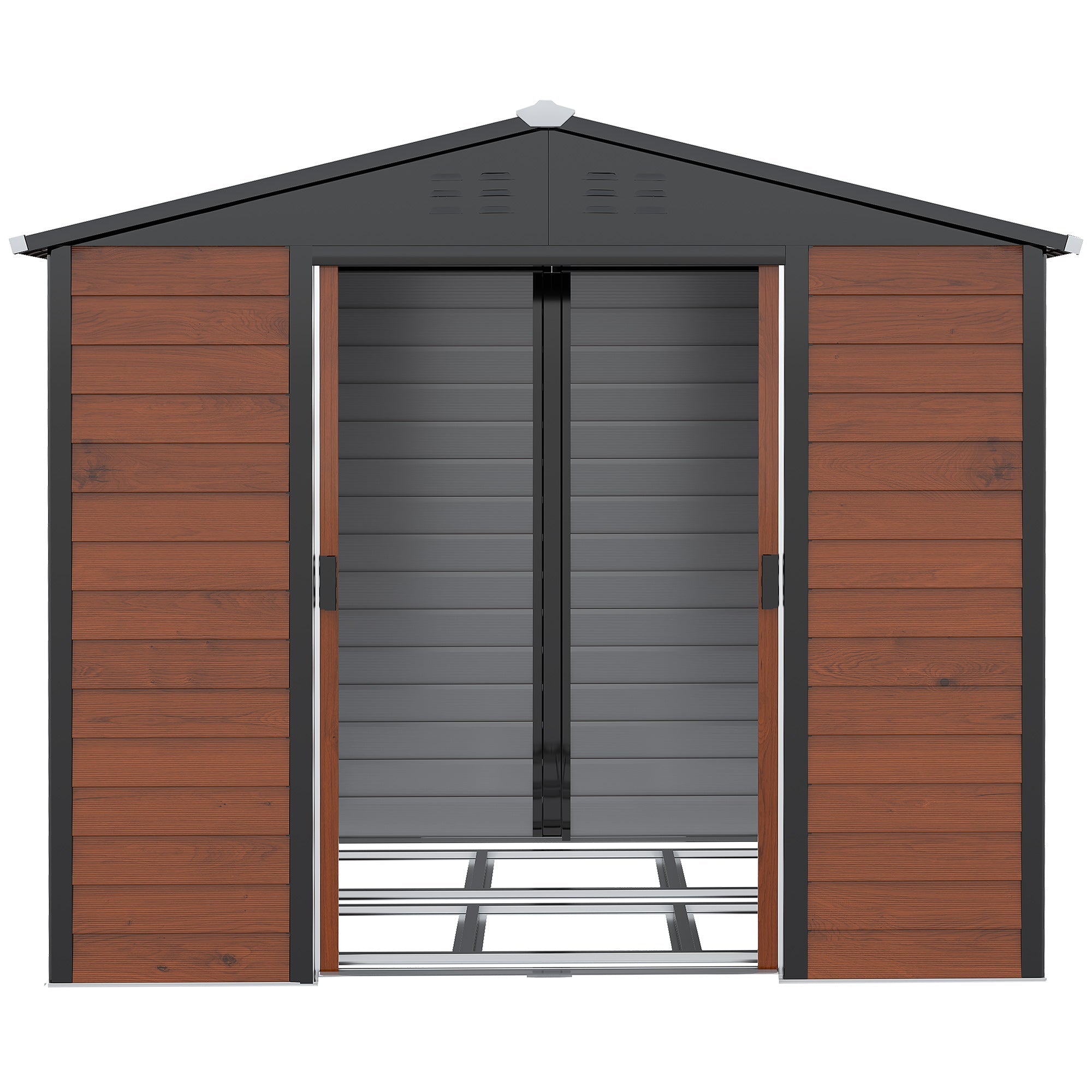 Galvanized Steel 8' x 7' Outdoor Storage Shed with Lockable Doors, Teak Sheds   at Gallery Canada