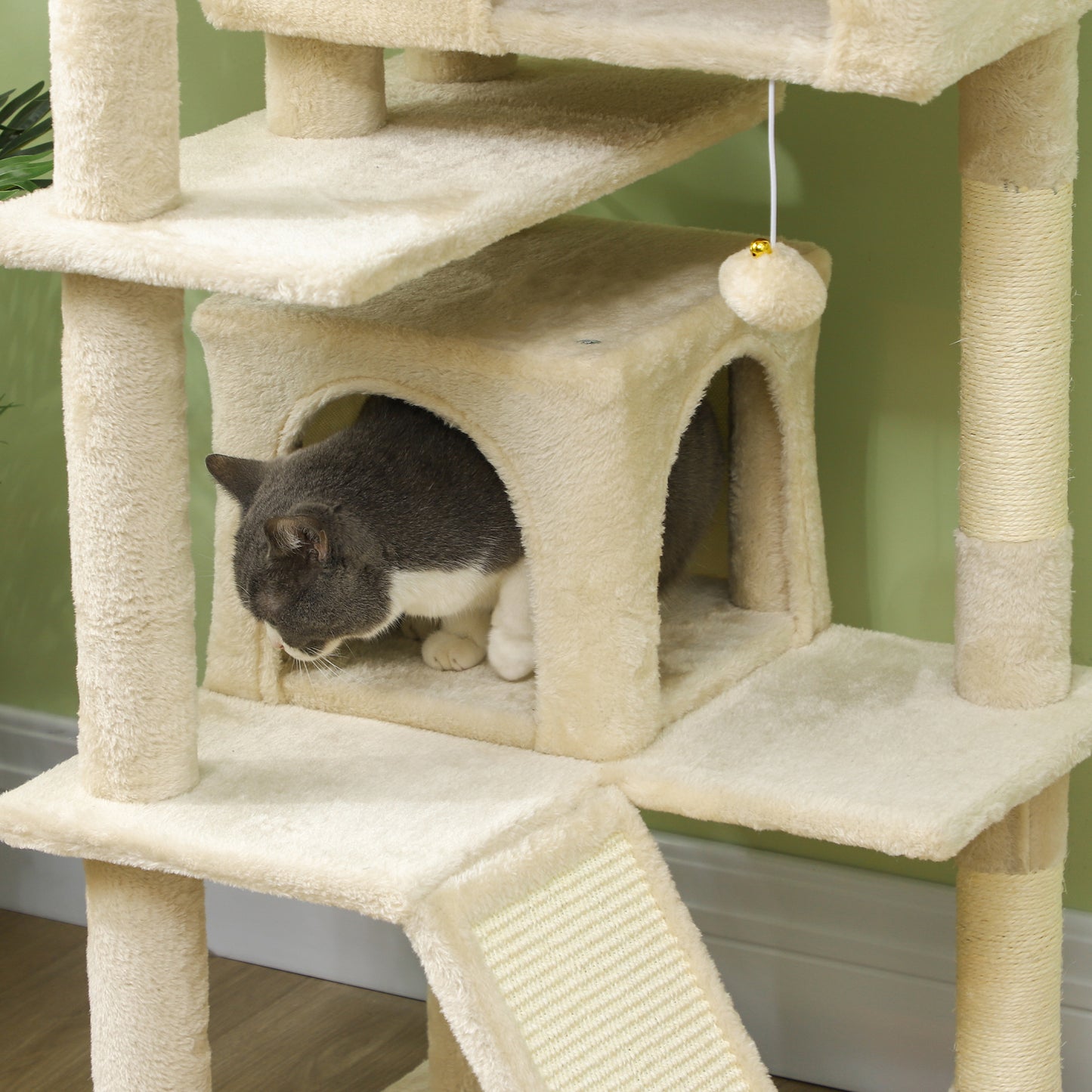 54" Cat Tree, Multi-Level Cat Tower with Scratching Posts, Cat Condos, Bed, Platforms, Ramp, Toy Ball, Beige Cat Towers   at Gallery Canada