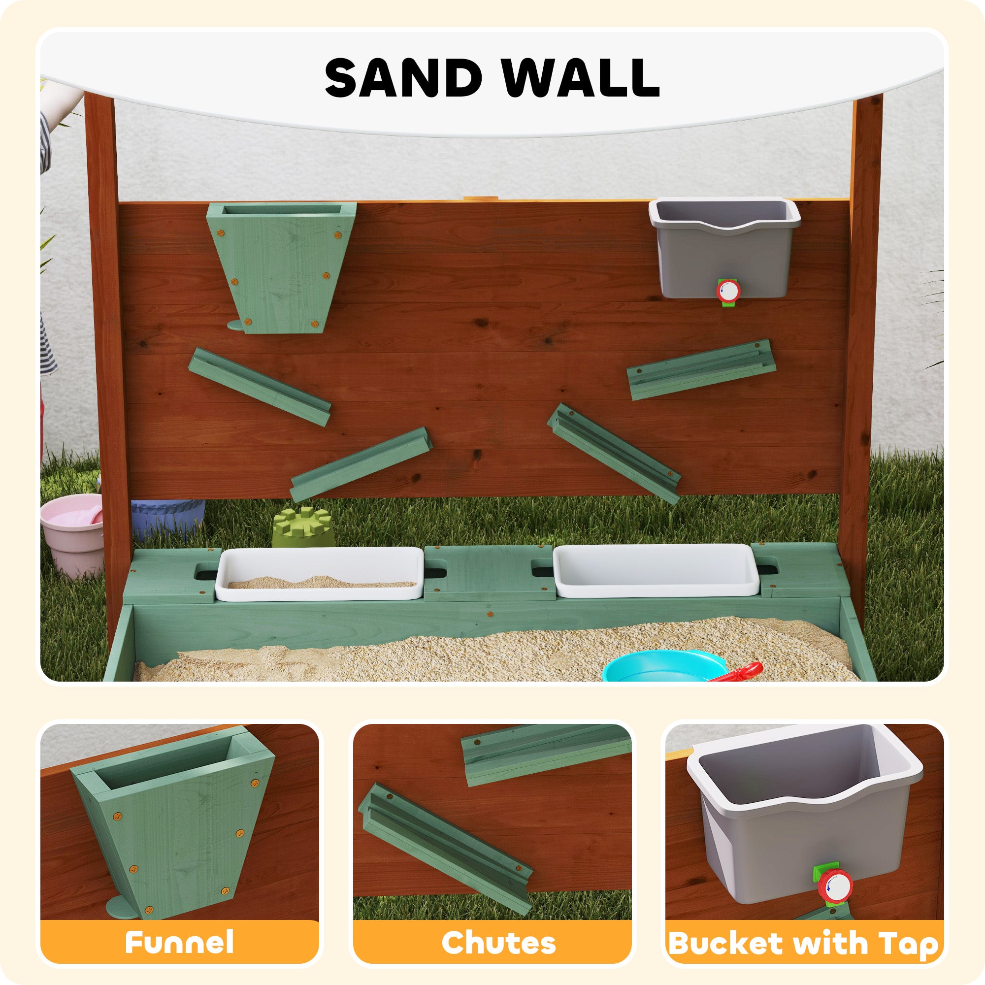 Wooden Kids Sandbox with Canopy, Sand Wall, Bottom Liner, for 3-6 Years, 46