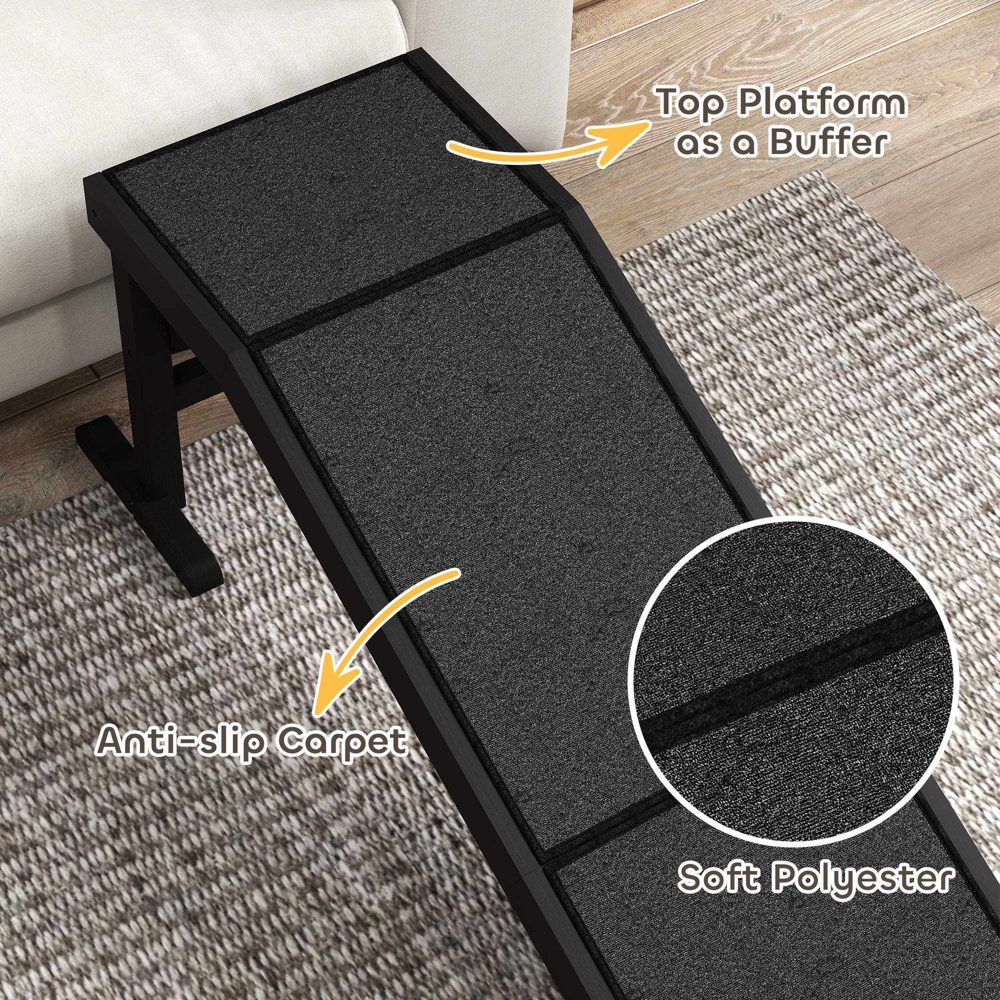 Pet Ramp Bed Steps for Dogs Cats Non-slip Carpet Top Platform Pine Wood 59
