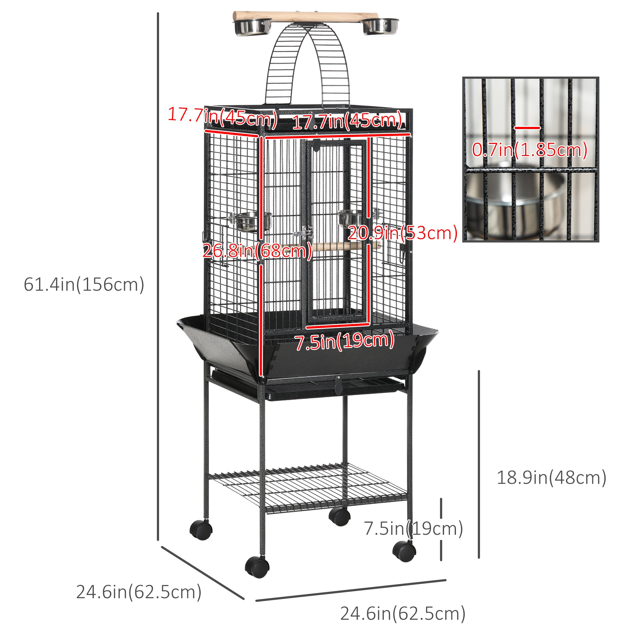 61.5 Inch Bird Cage Parakeet House for Cockatiel with Stand, Pull Out Tray, Play Top, Storage Shelf, Wood Perch, Food Container Bird Cages at Gallery Canada