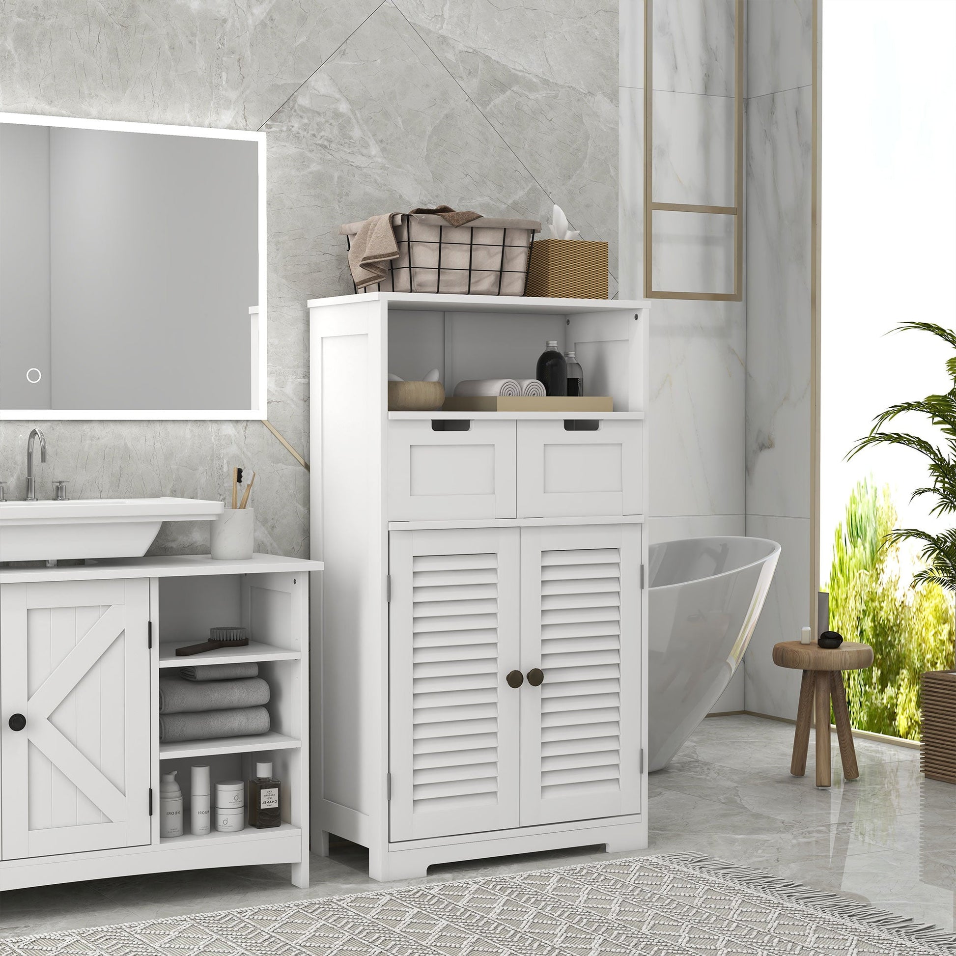 Bathroom Vanities with Louvred Doors, Medicine Cabinet, Bathroom Cupboard with Drawers and Open Shelf Bathroom Cabinets   at Gallery Canada