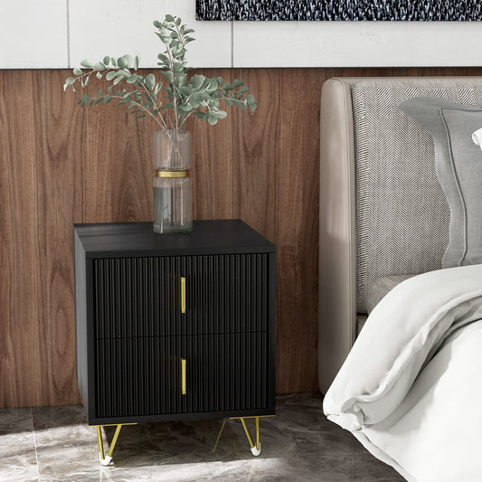 Bedside Table, Modern Nightstand with 2 Drawers, Side End Table with Metal Legs for Living Room, Bedroom, Black Bedside Tables   at Gallery Canada