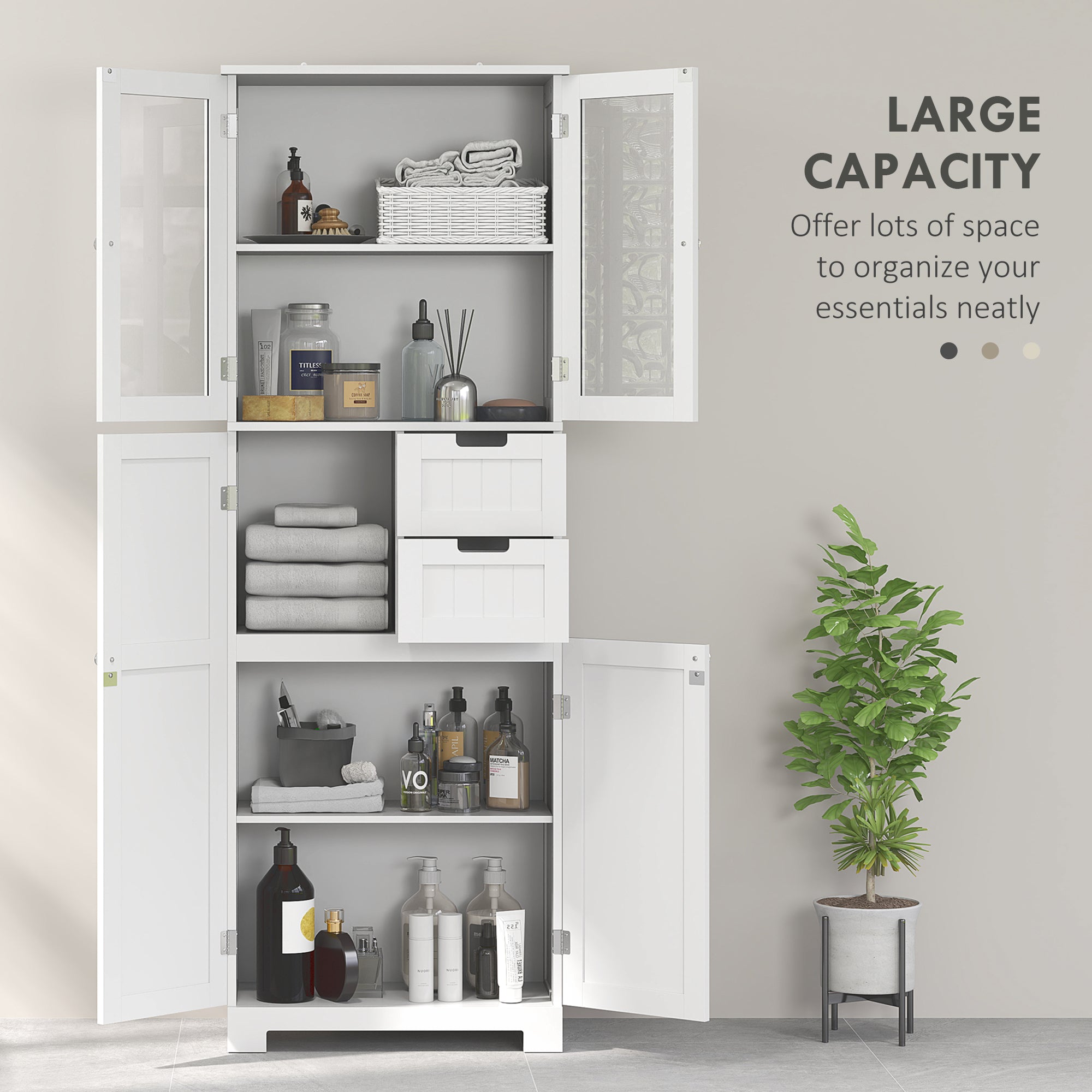 Tall Bathroom Storage Cabinet, Floor Bathroom Cabinet with Adjustable Shelves, for Kitchen, Living Room, White Bathroom Cabinets   at Gallery Canada