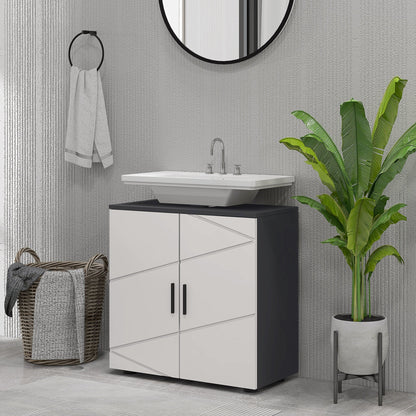 Under Sink Cabinet, Bathroom Vanity Cabinet Storage for Wall Mount Basin with Double Doors and Adjustable Shelf, Light Grey Bathroom Cabinets   at Gallery Canada