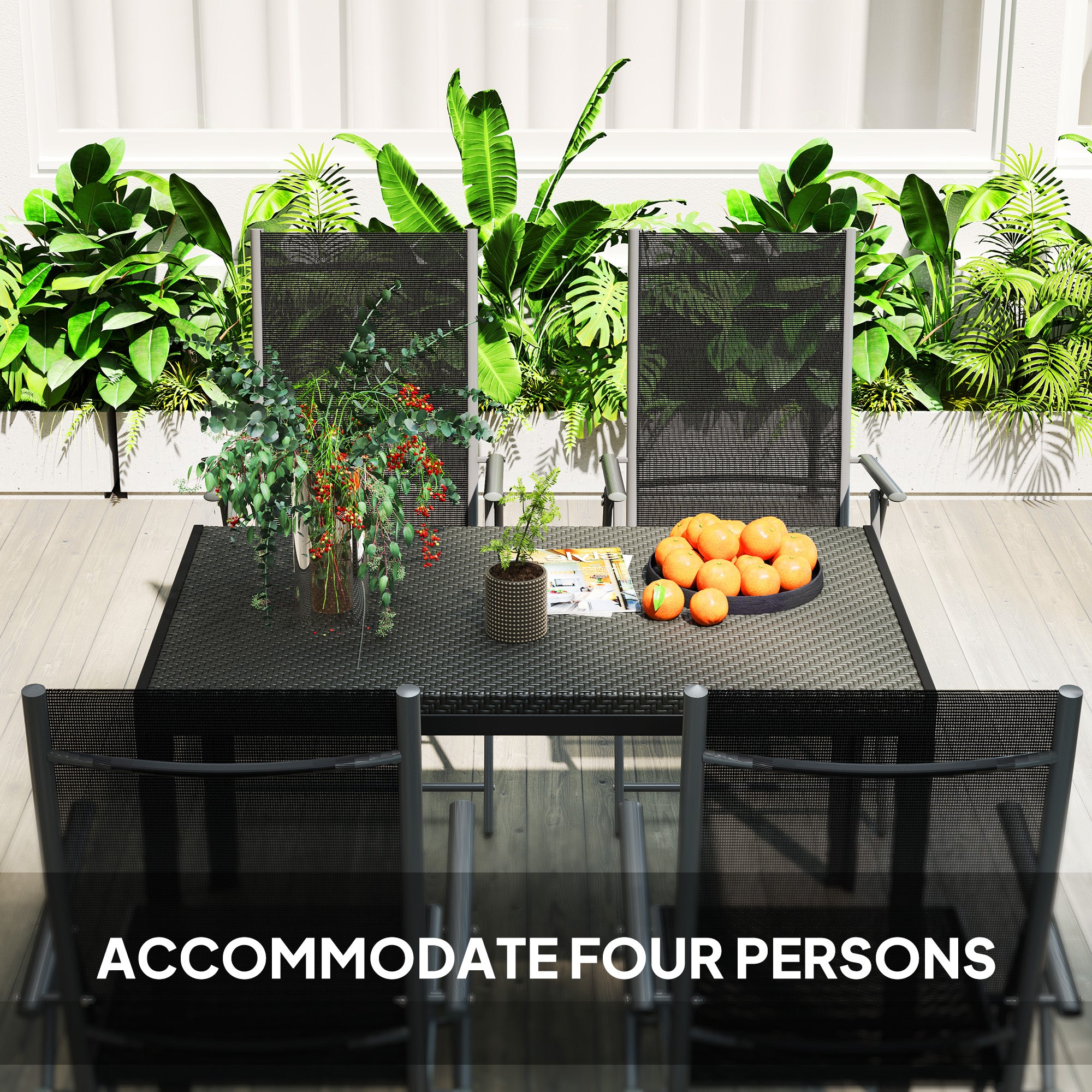 Rectangular Outdoor Dining Table, 4-Seat Patio Table with PE Rattan Wicker Tabletop for Backyard and Lawn, Black Patio Dinning Tables at Gallery Canada