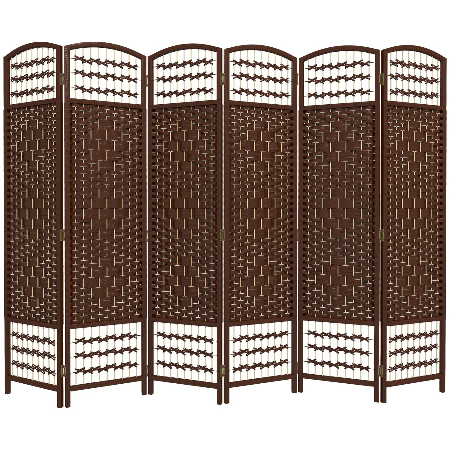 6 Panel Folding Room Divider, Portable Privacy Screen, Wave Fiber Room Partition for Home Office, Brown Room Dividers Brown  at Gallery Canada