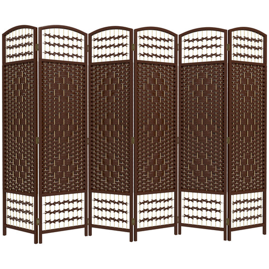 6 Panel Folding Room Divider, Portable Privacy Screen, Wave Fiber Room Partition for Home Office, Brown Room Dividers Brown  at Gallery Canada