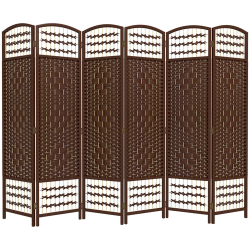 6 Panel Folding Room Divider, Portable Privacy Screen, Wave Fiber Room Partition for Home Office, Brown