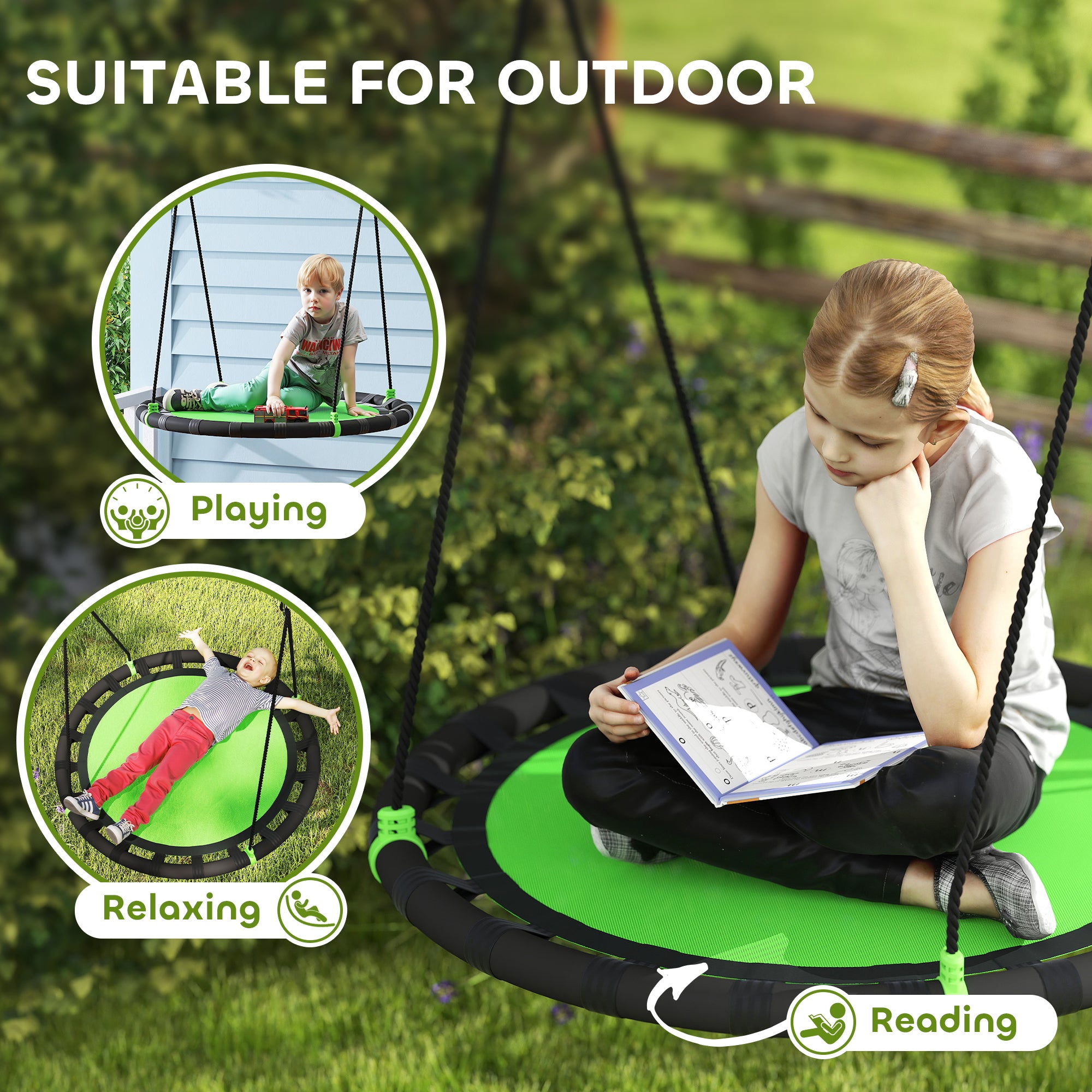 39 inch Saucer Tree Swing Set for Kids with Adjustable Hanging Ropes for Outdoor, Backyard, Green Gym Sets & Swings at Gallery Canada