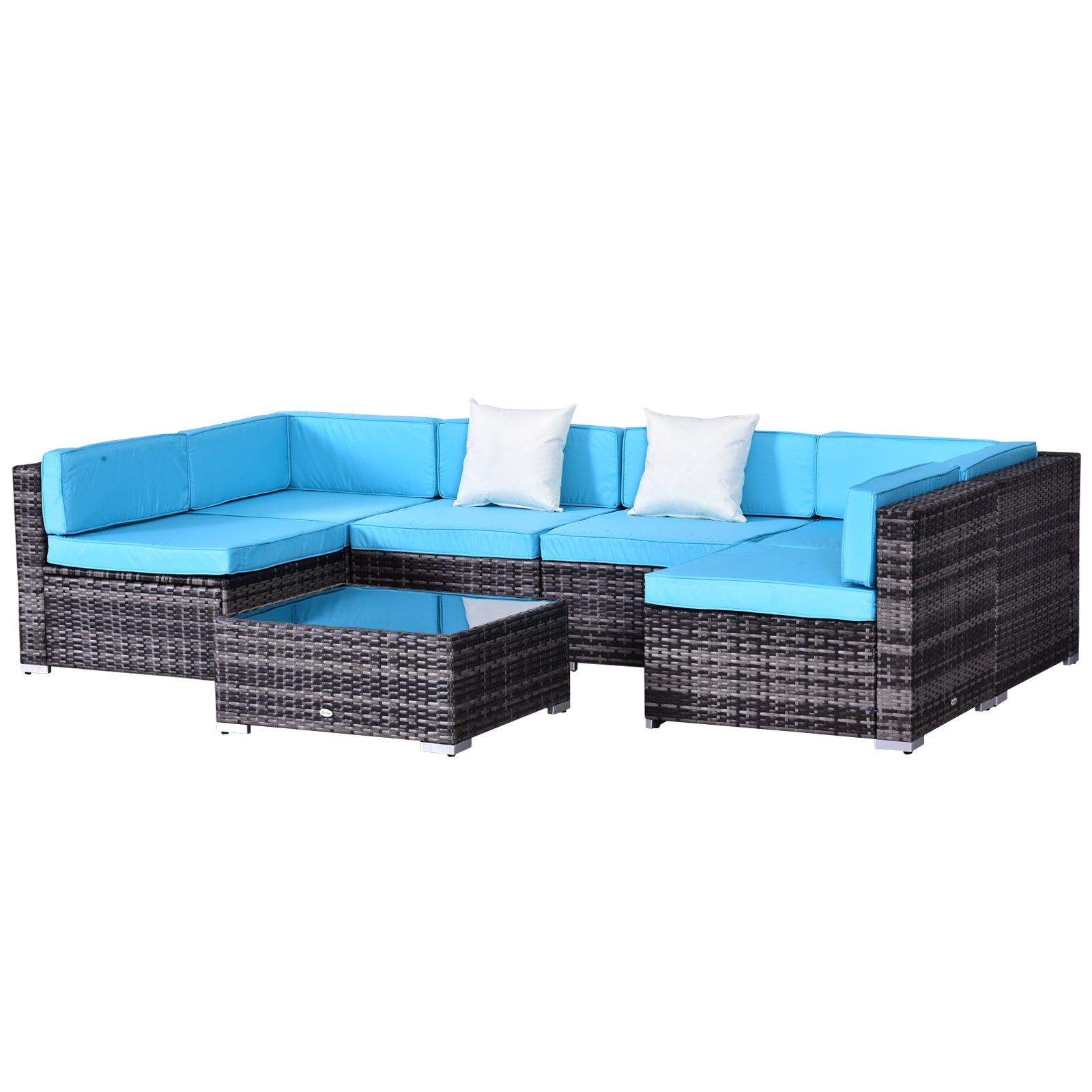 7 Pieces Outdoor Rattan Furniture Set, Patio Wicker Sectional Conversation Sofa Set w/ Cushions &; Coffee Table Patio Furniture Sets at Gallery Canada