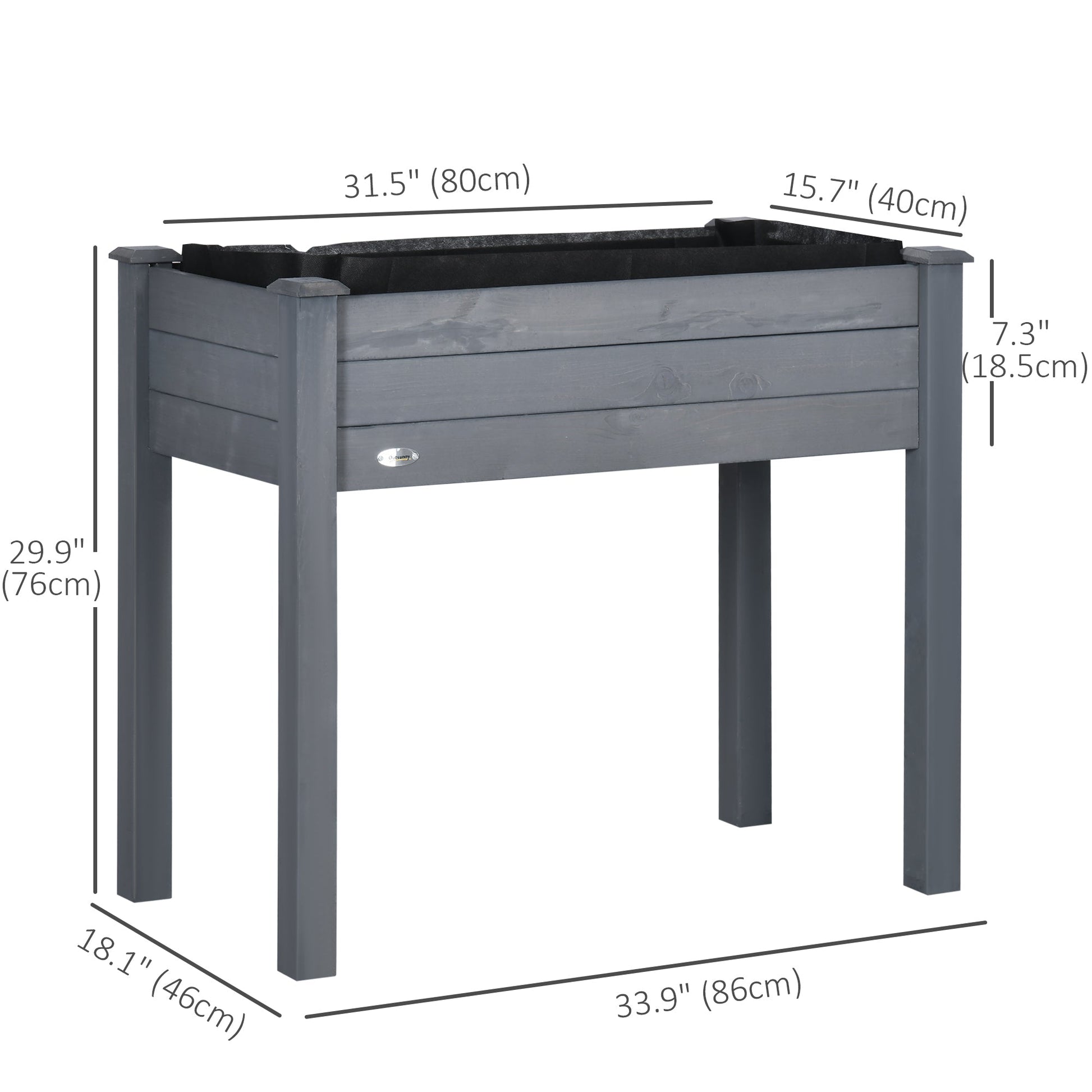 34"x18"x30" Wooden Raised Garden Bed, Elevated Planter Box with Legs, Drainage Holes, Inner Bag for Garden, Dark Grey Raised Garden Beds   at Gallery Canada